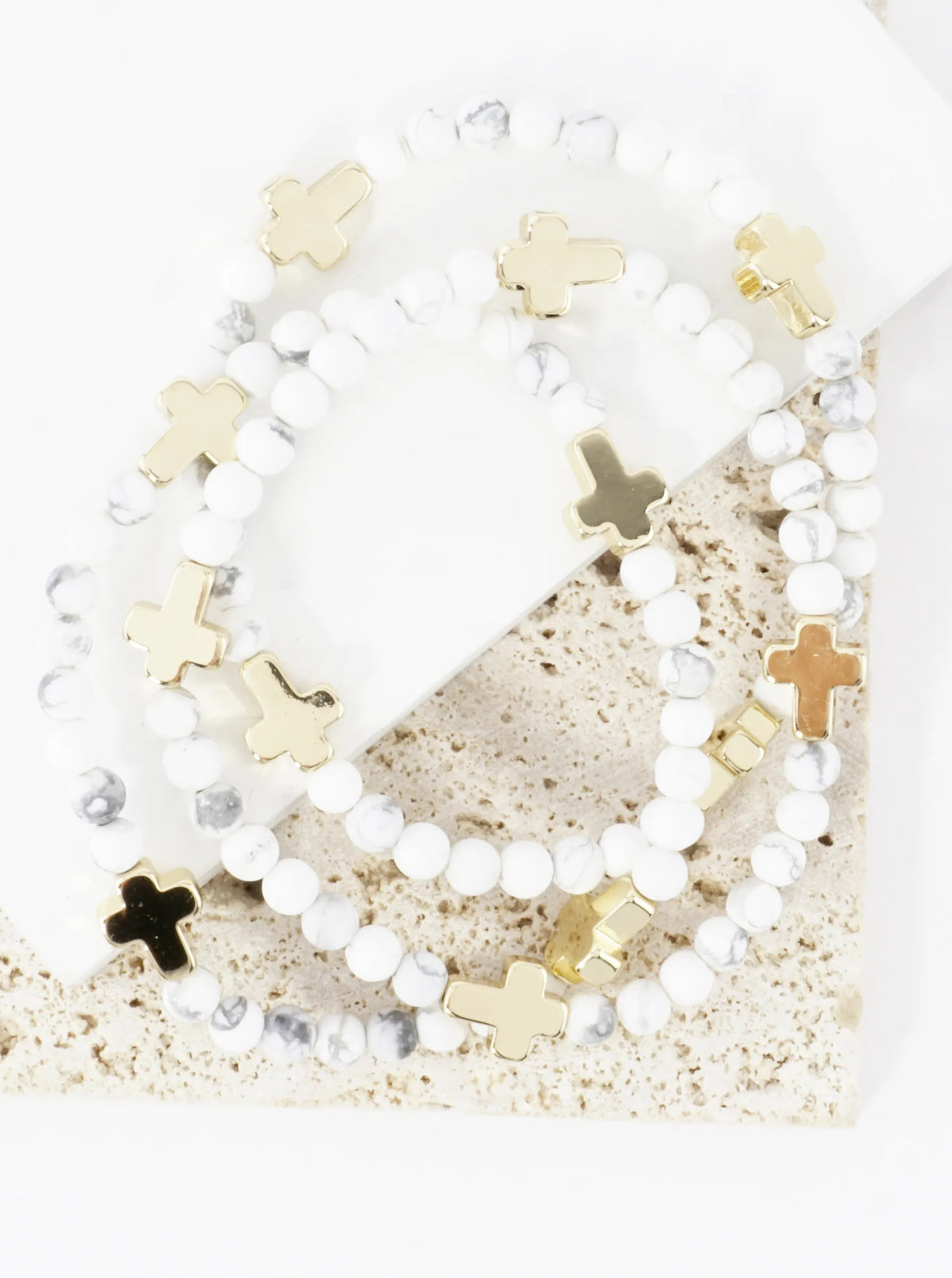 3PC-Set Genuine Religious Cross Stretch Bracelets
