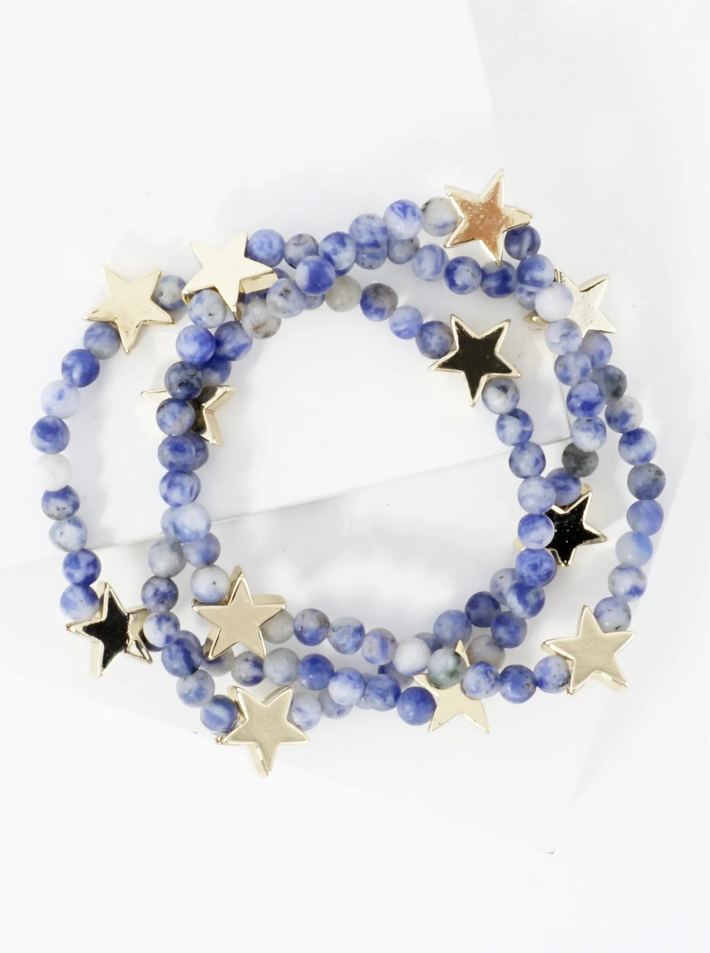 3PC-Set Genuine Stone Brass Star Stretch Bracelets