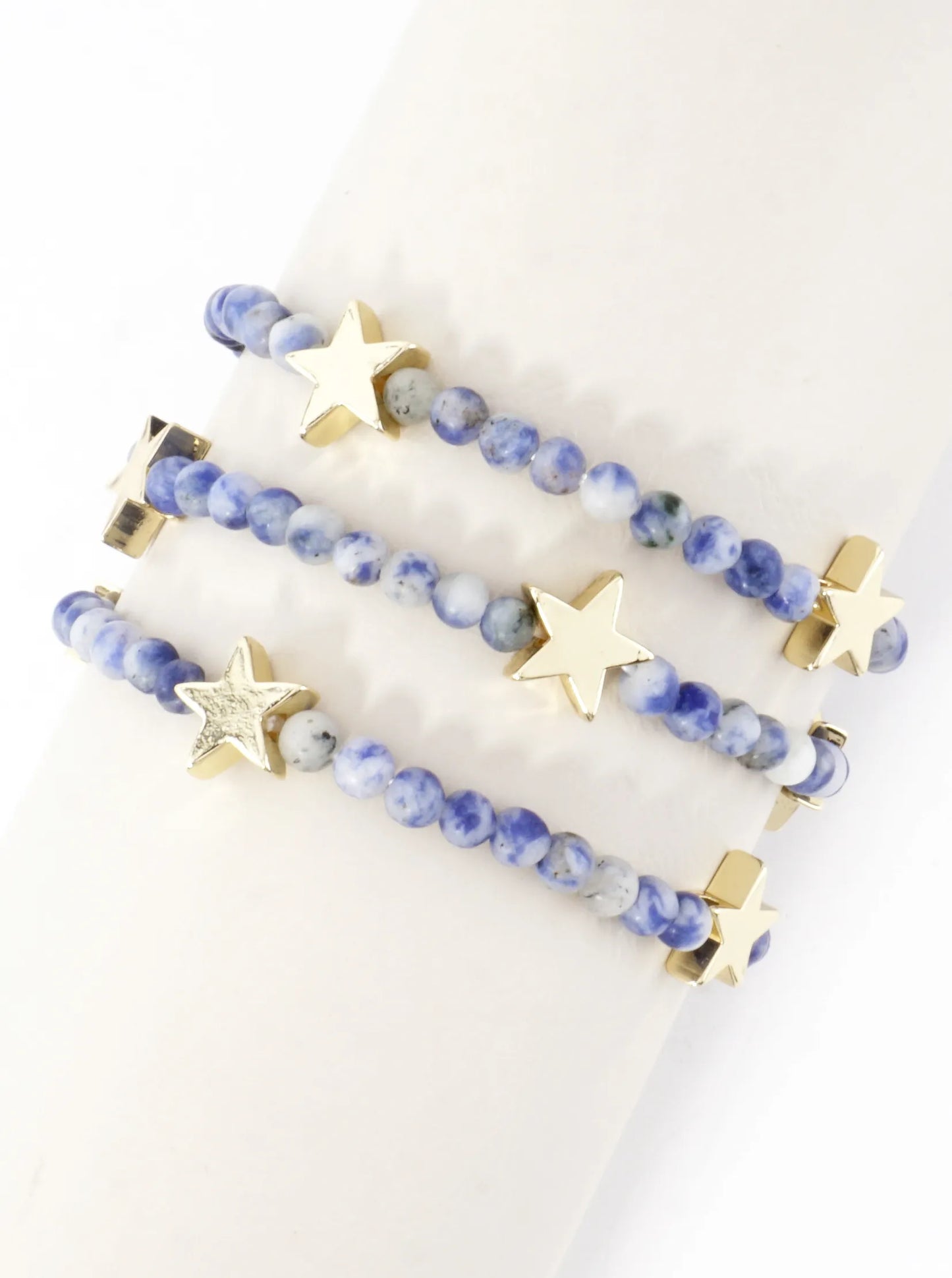 3PC-Set Genuine Stone Brass Star Stretch Bracelets