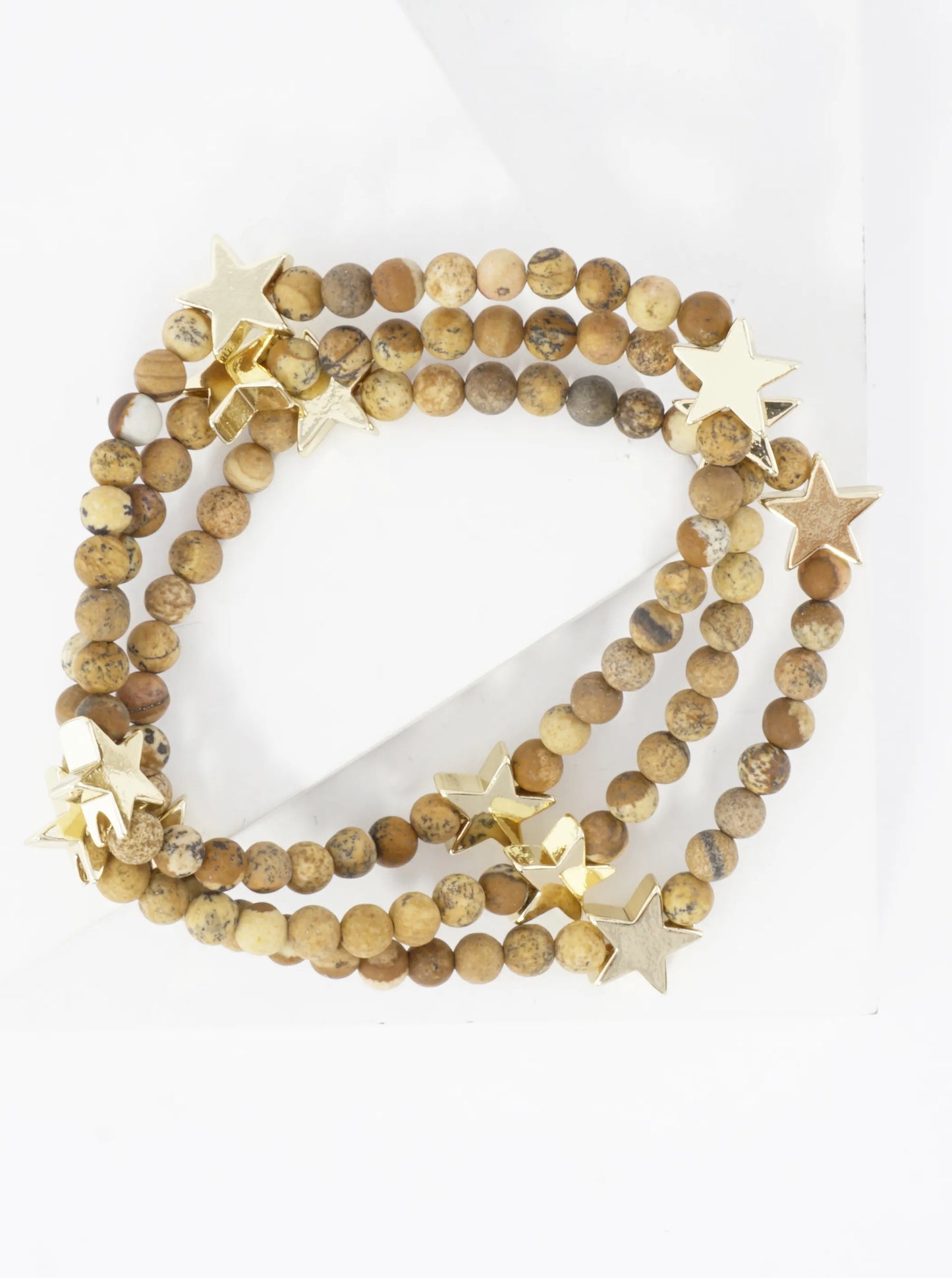 3PC-Set Genuine Stone Brass Star Stretch Bracelets