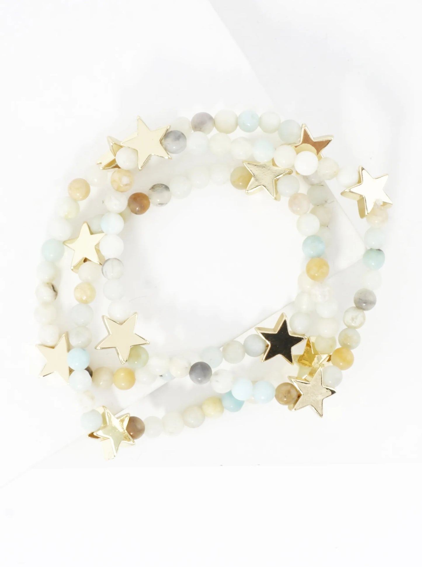 3PC-Set Genuine Stone Brass Star Stretch Bracelets
