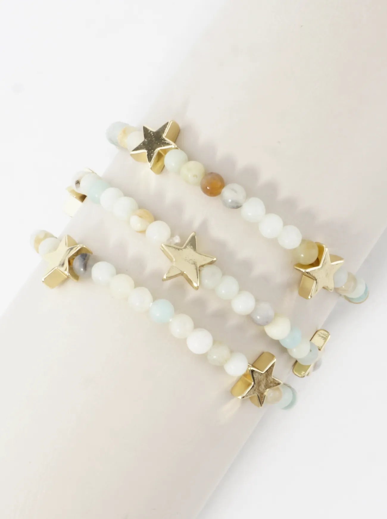 3PC-Set Genuine Stone Brass Star Stretch Bracelets
