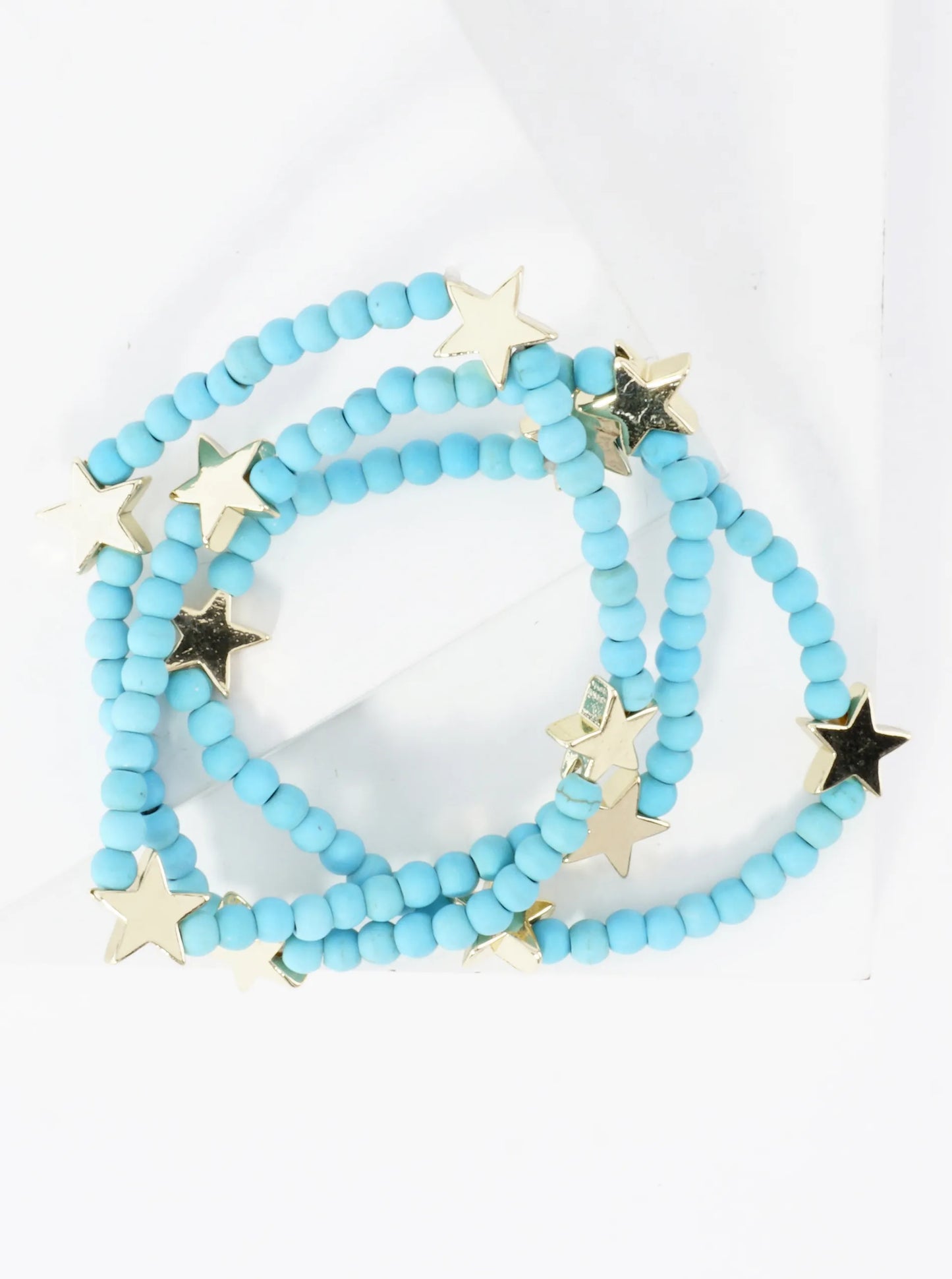 3PC-Set Genuine Stone Brass Star Stretch Bracelets