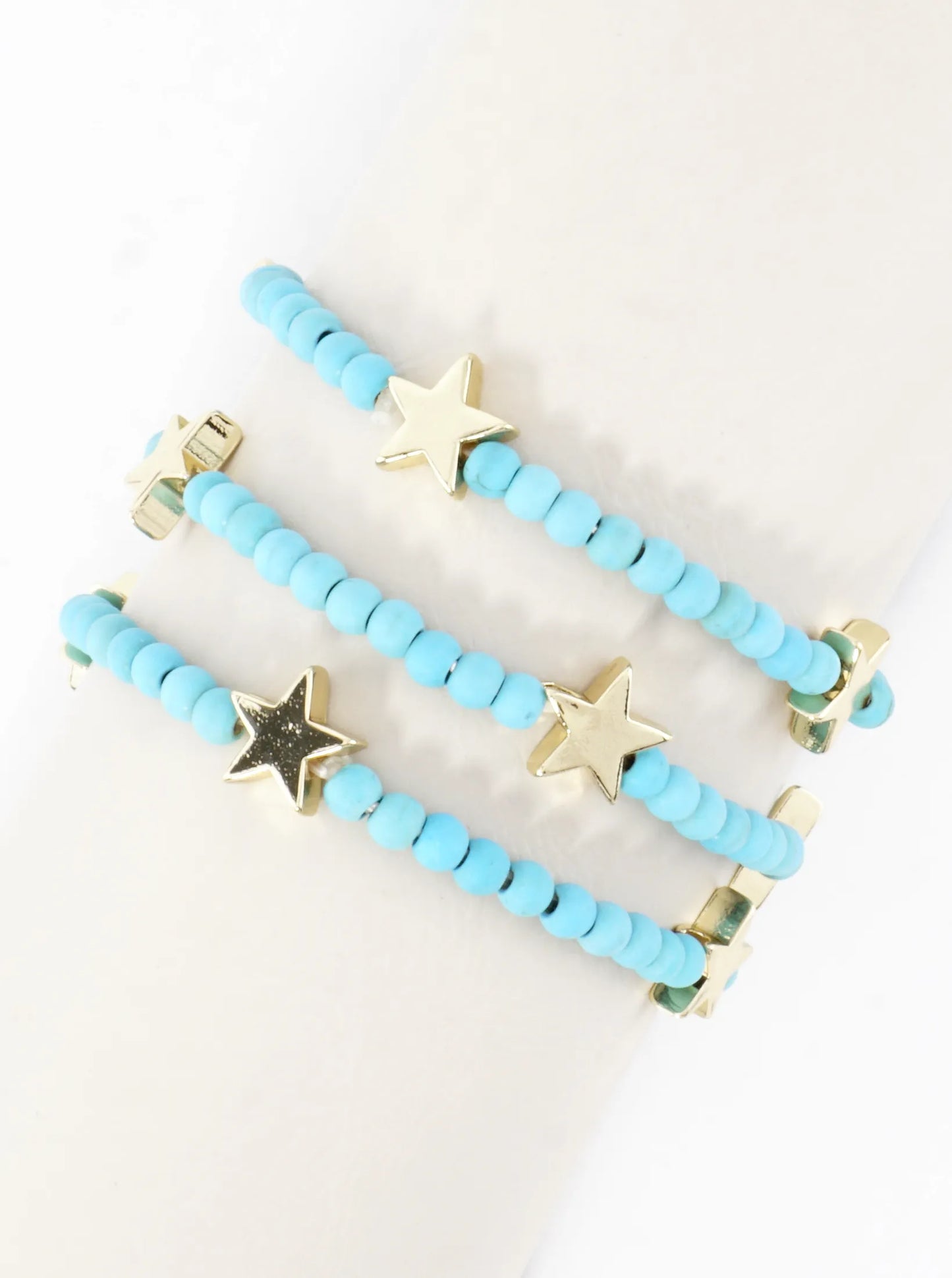 3PC-Set Genuine Stone Brass Star Stretch Bracelets