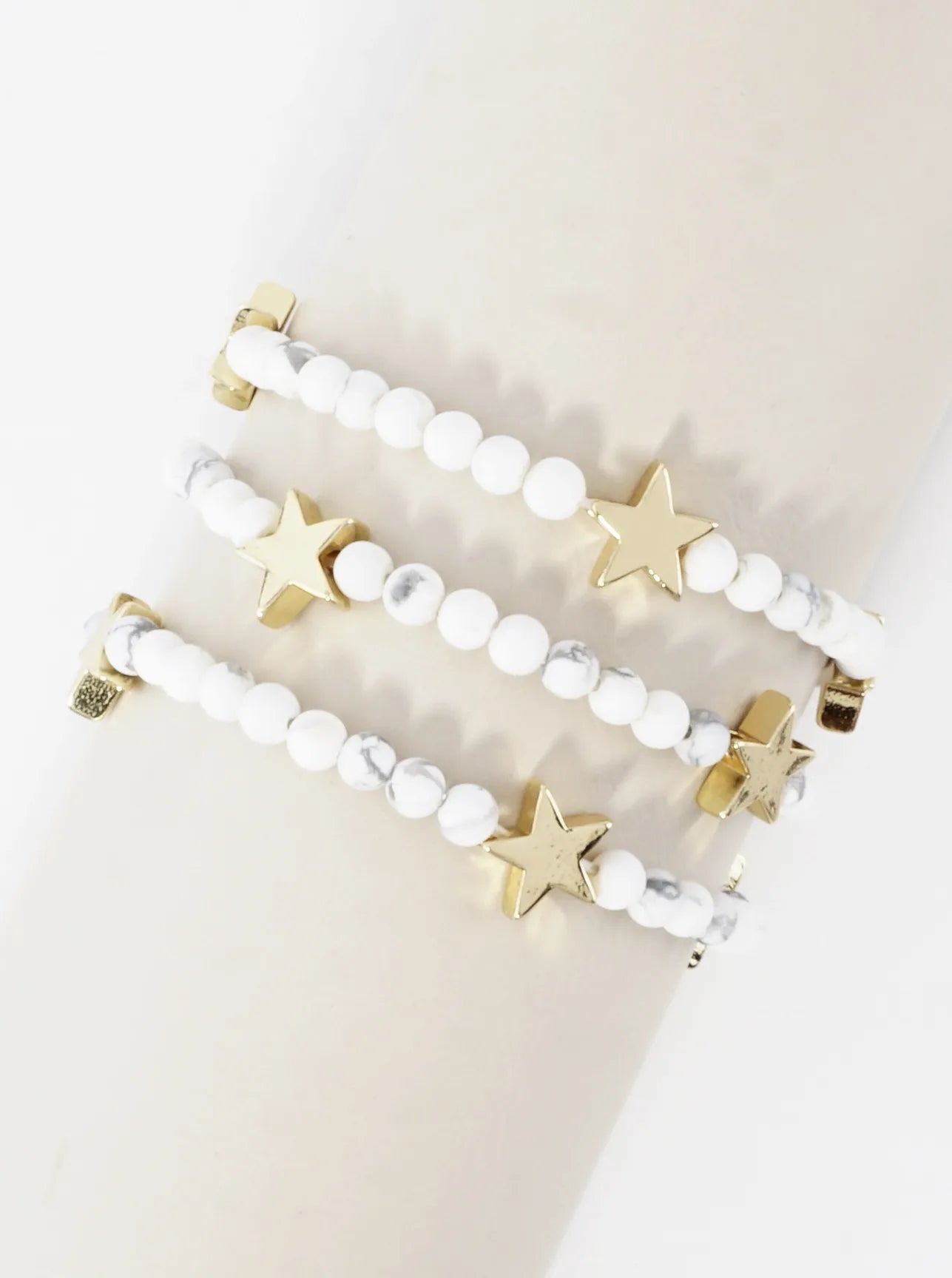 3PC-Set Genuine Stone Brass Star Stretch Bracelets