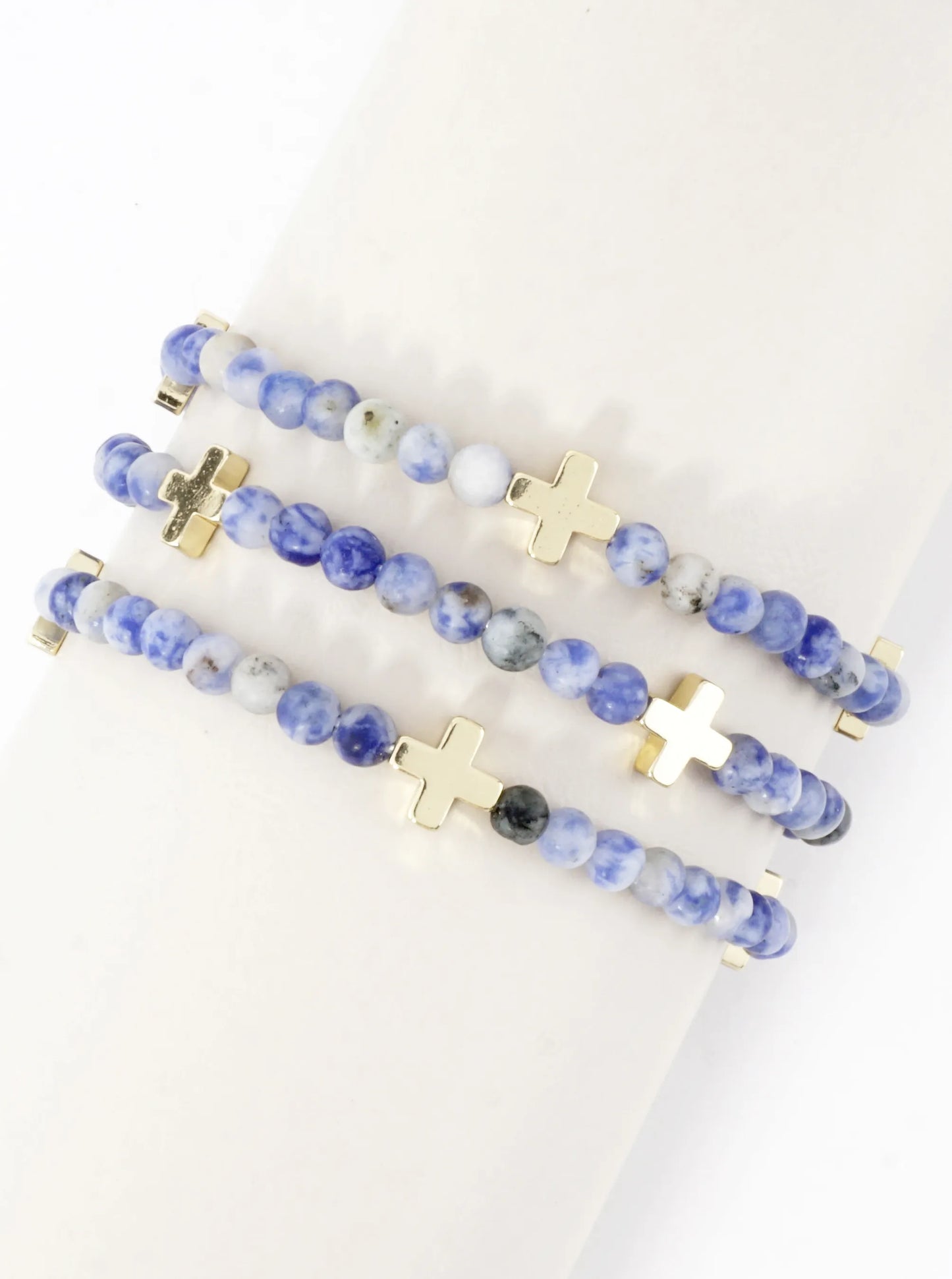 3PC-Set Genuine Stone Cross Stretch Bracelets