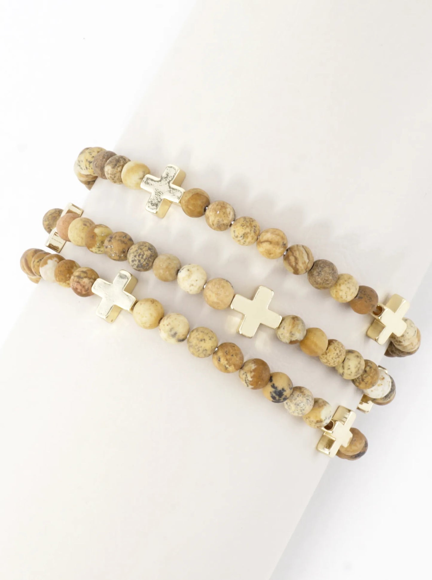 3PC-Set Genuine Stone Cross Stretch Bracelets