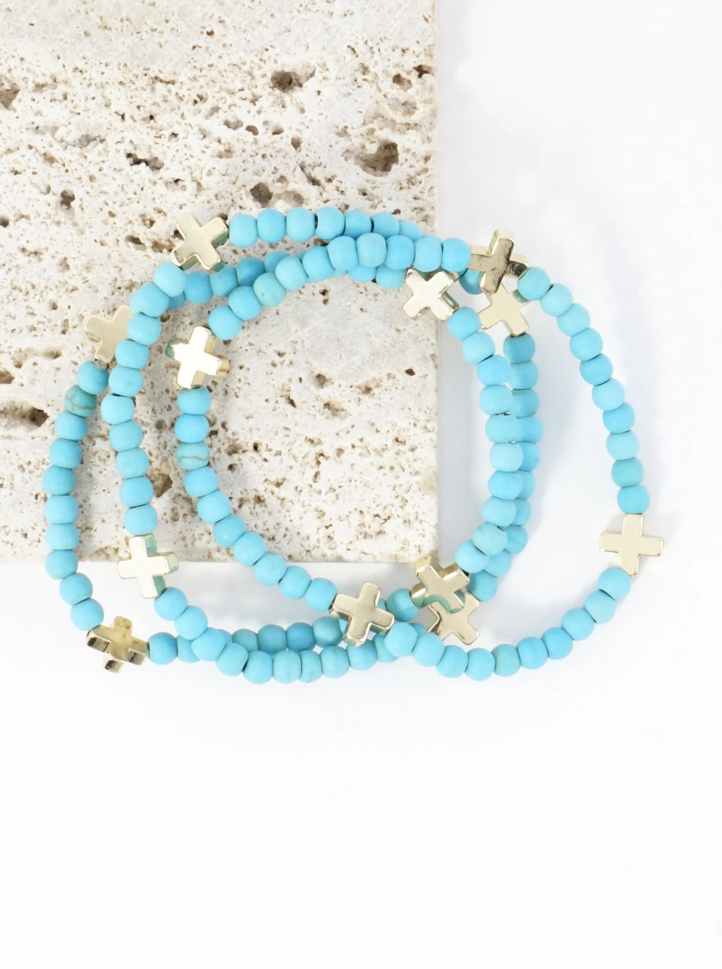 3PC-Set Genuine Stone Cross Stretch Bracelets