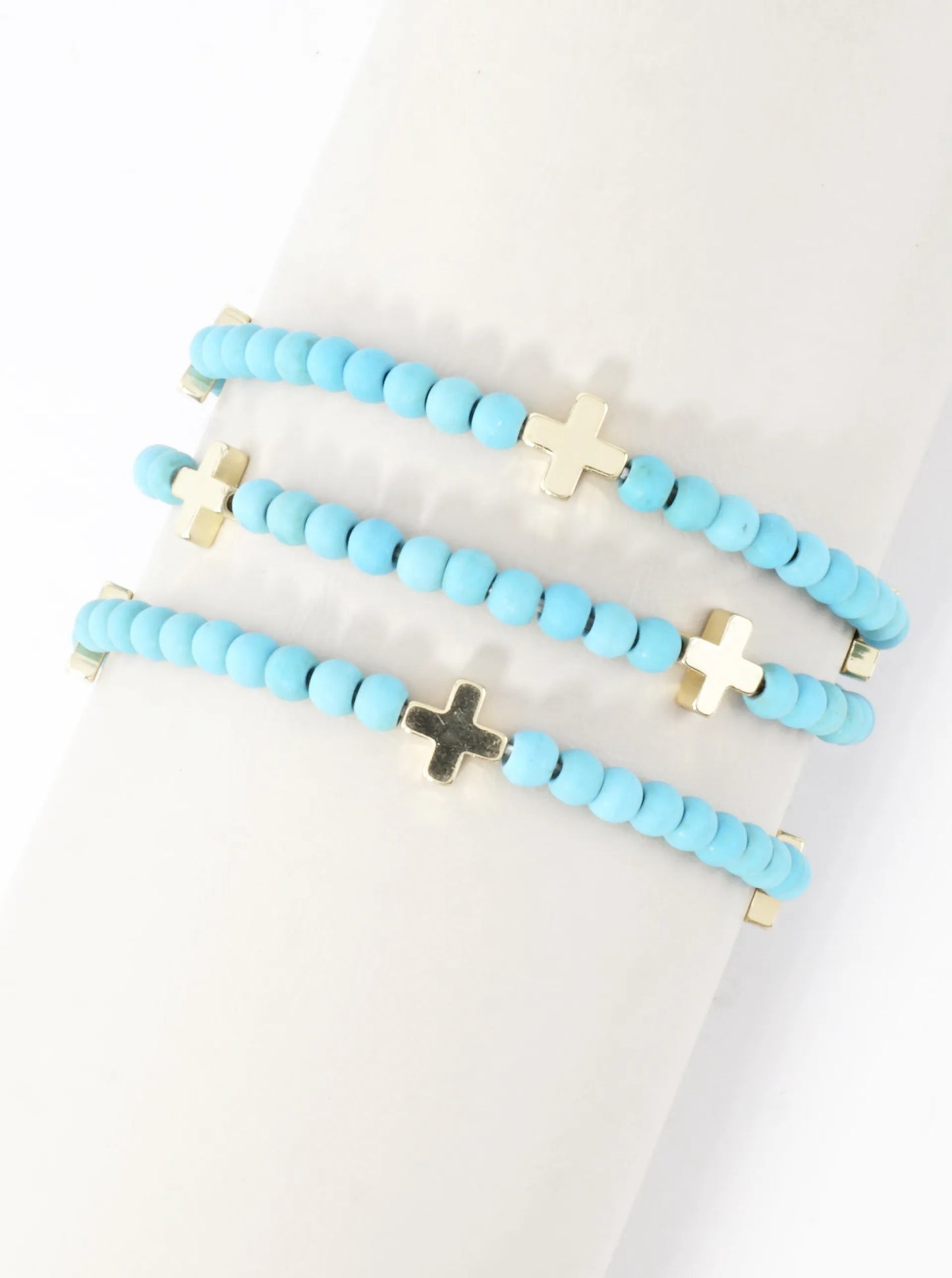 3PC-Set Genuine Stone Cross Stretch Bracelets