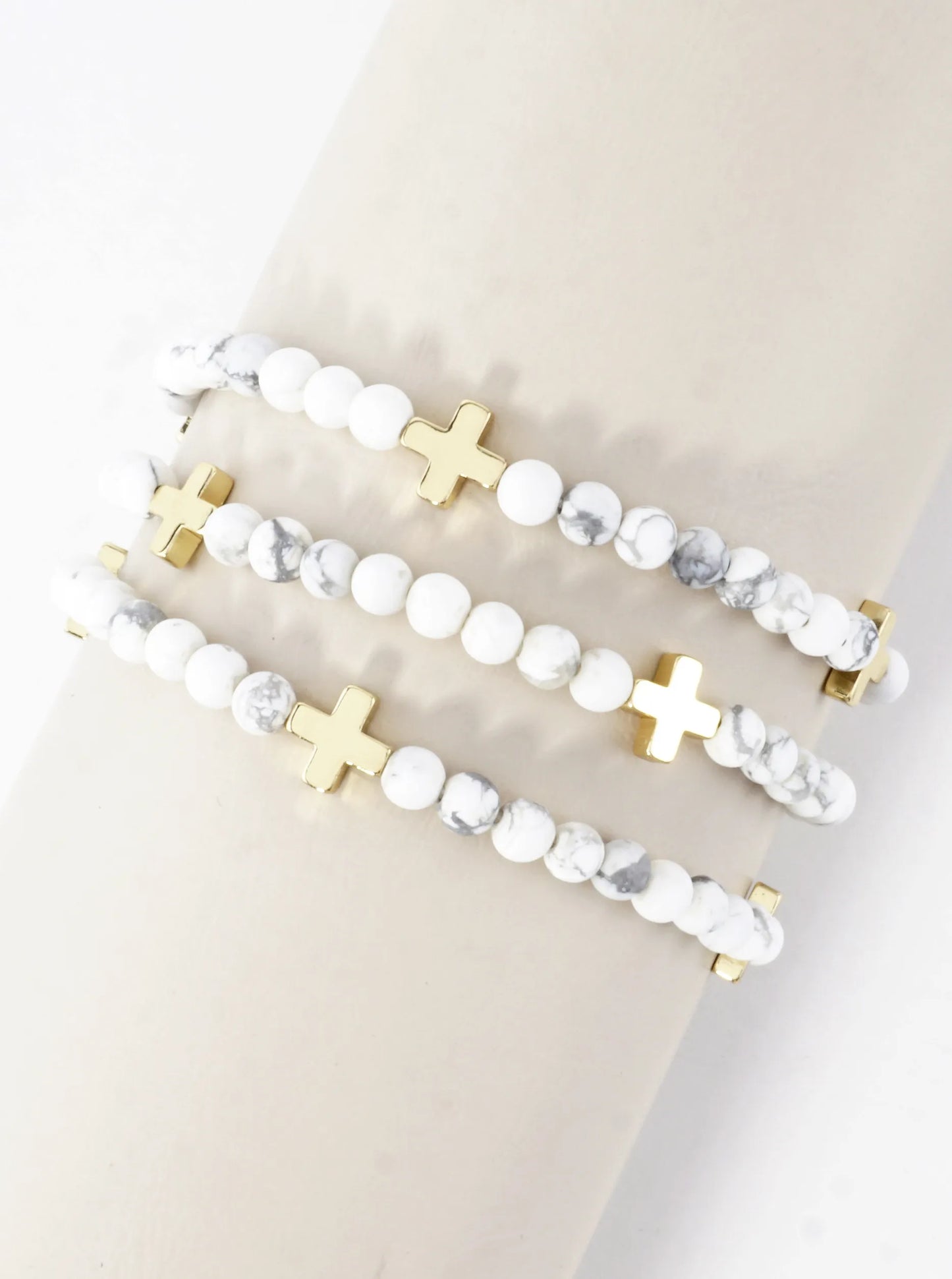 3PC-Set Genuine Stone Cross Stretch Bracelets