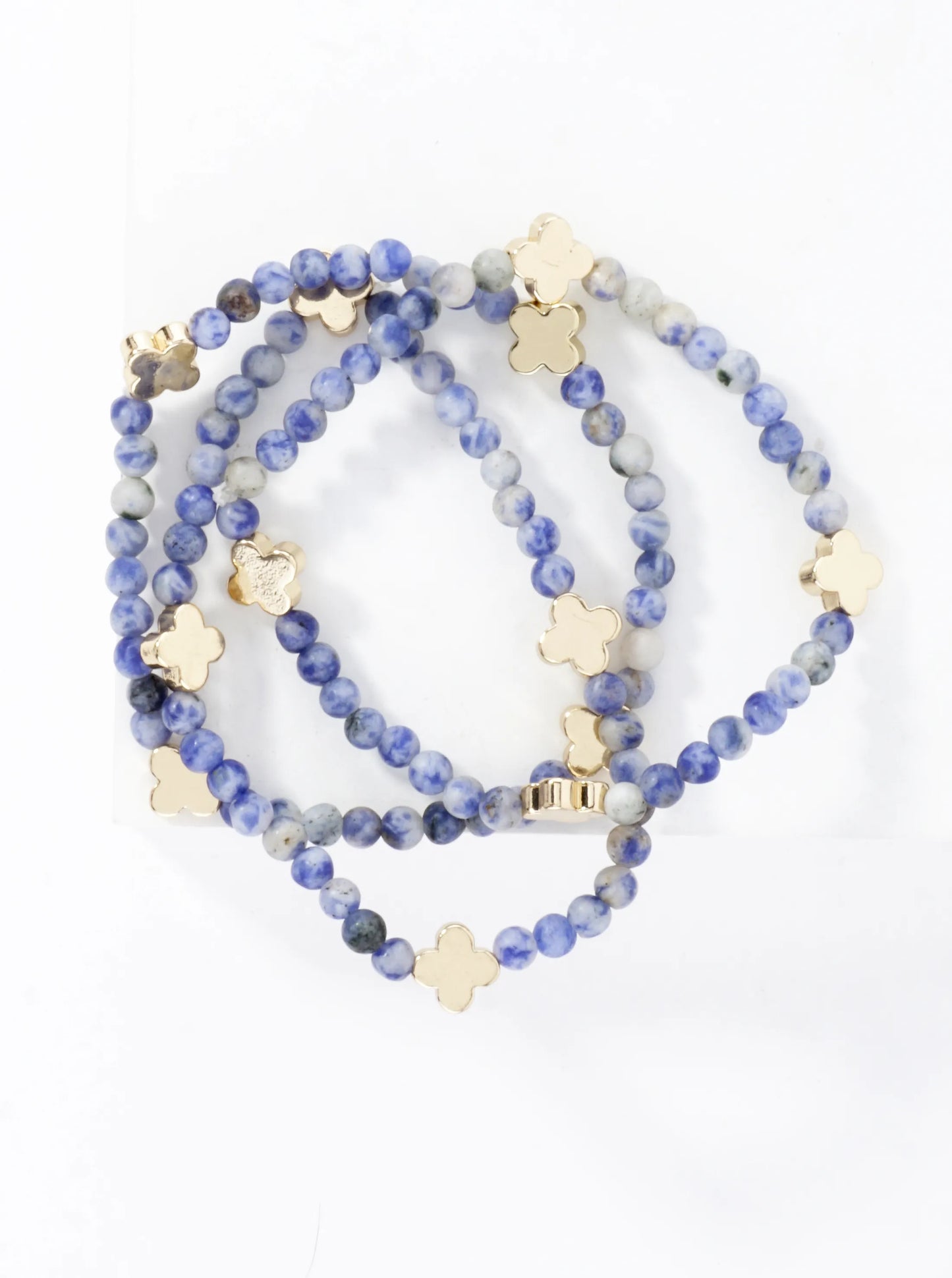 3PC-Set Genuine Stone Quatrefoil Stretch Bracelets