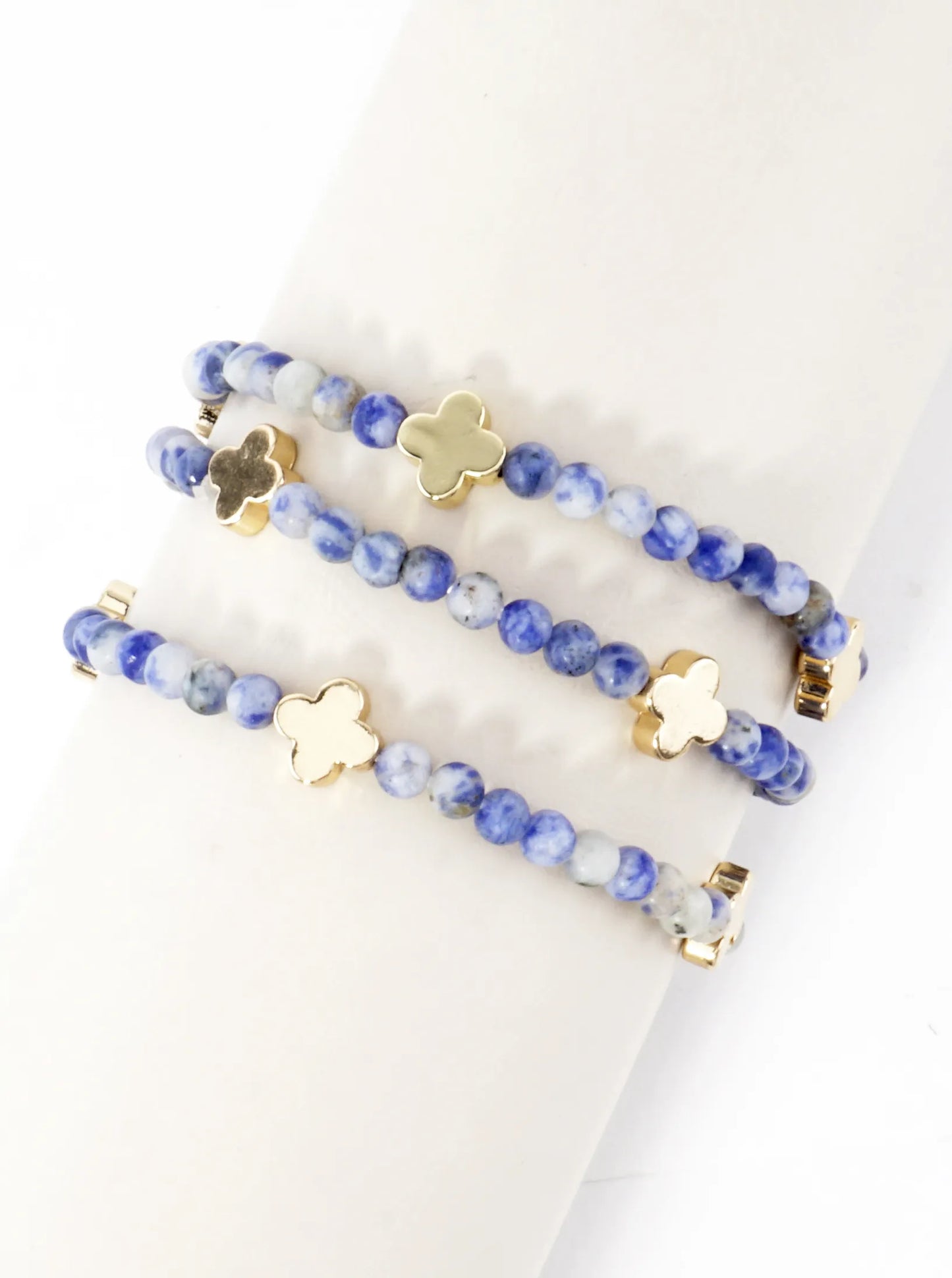 3PC-Set Genuine Stone Quatrefoil Stretch Bracelets