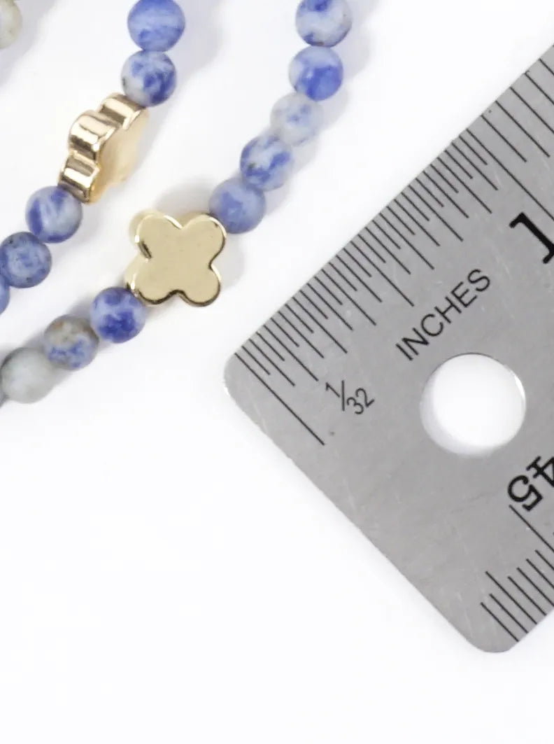 3PC-Set Genuine Stone Quatrefoil Stretch Bracelets