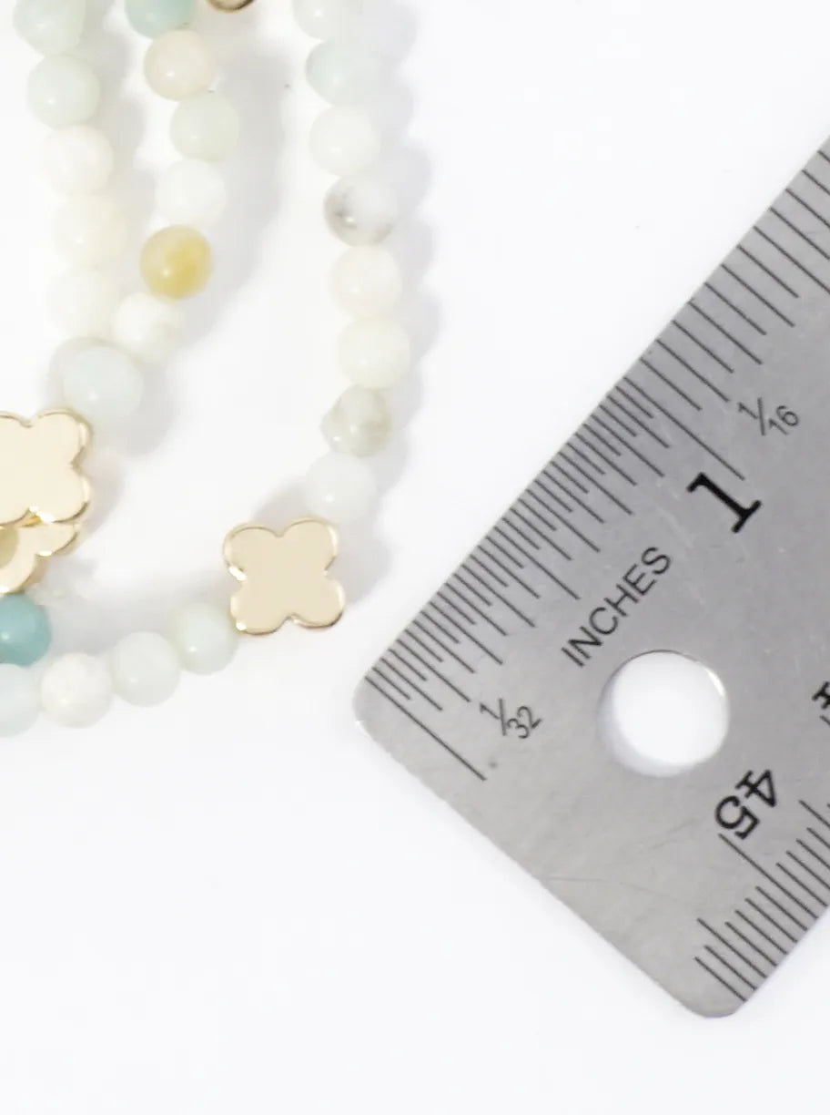 3PC-Set Genuine Stone Quatrefoil Stretch Bracelets