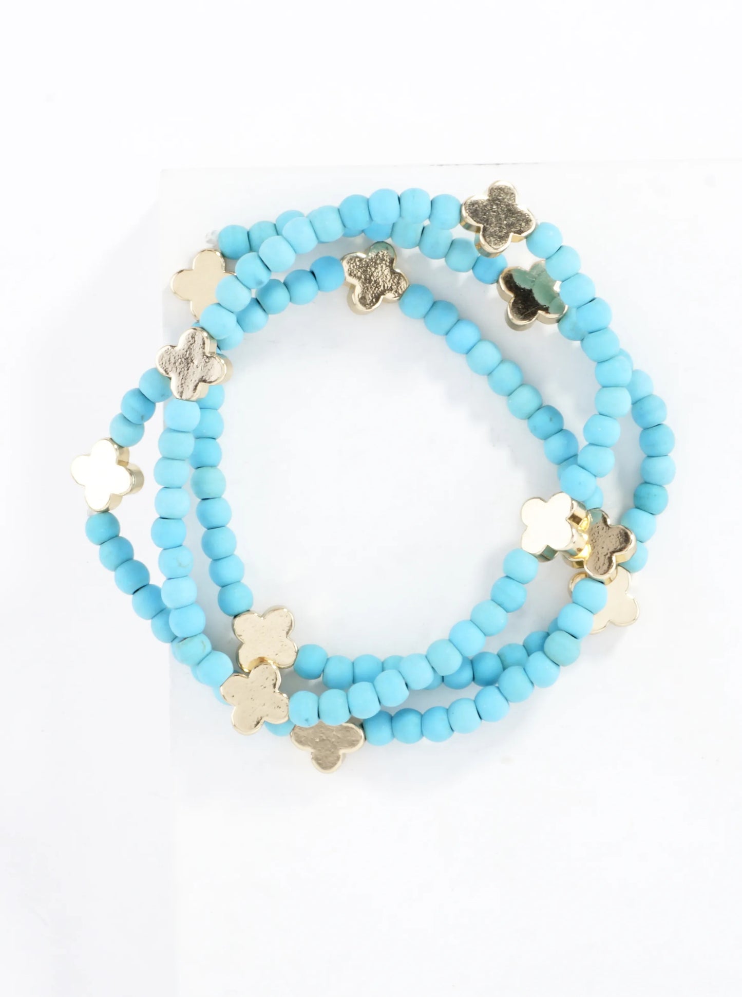3PC-Set Genuine Stone Quatrefoil Stretch Bracelets
