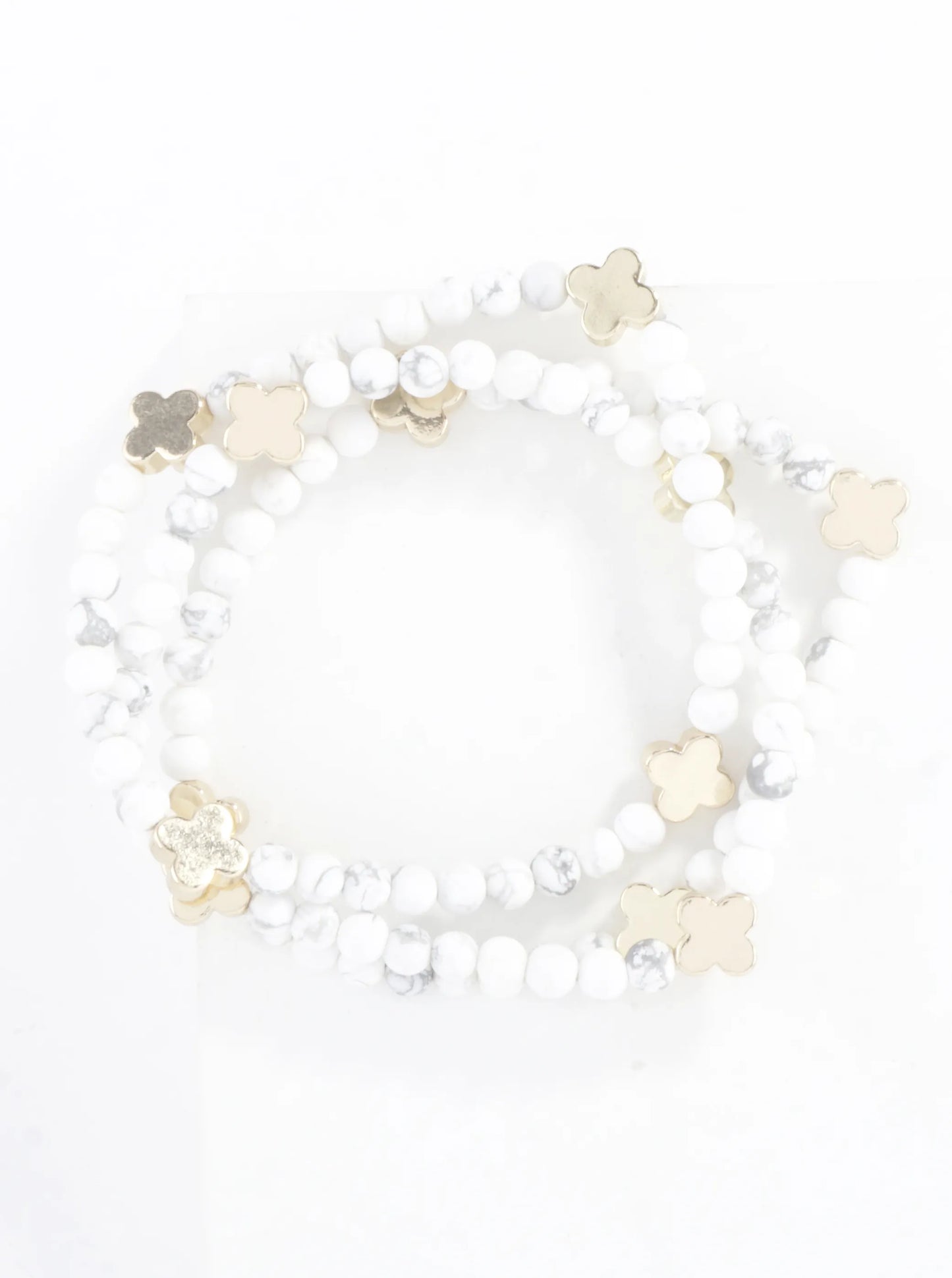 3PC-Set Genuine Stone Quatrefoil Stretch Bracelets