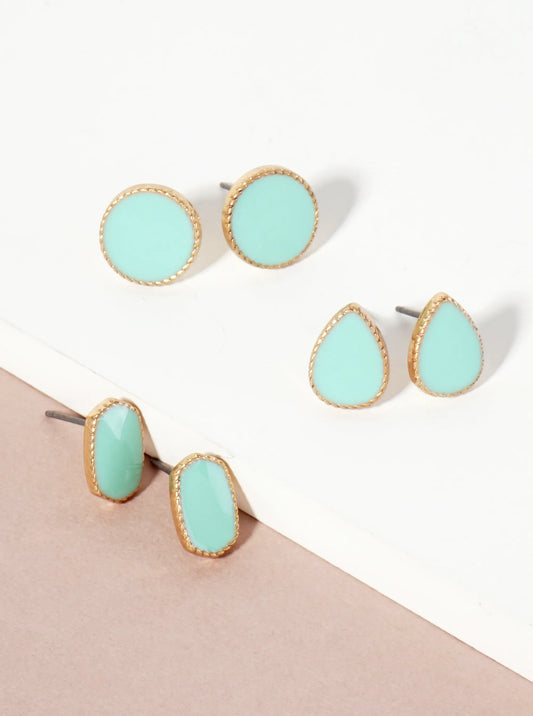 3PC-Set Geometric-Shaped Enamel Stud Earrings