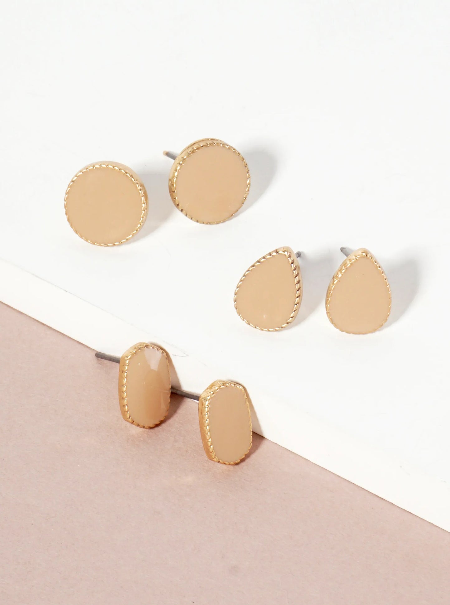 3PC-Set Geometric-Shaped Enamel Stud Earrings
