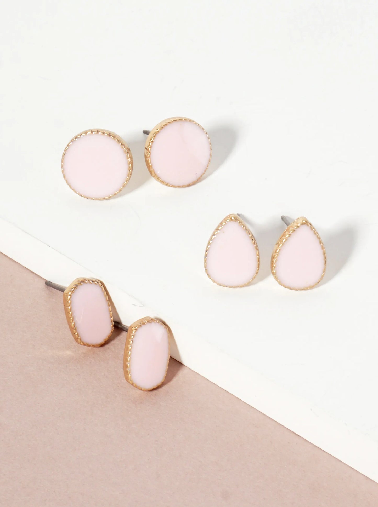 3PC-Set Geometric-Shaped Enamel Stud Earrings