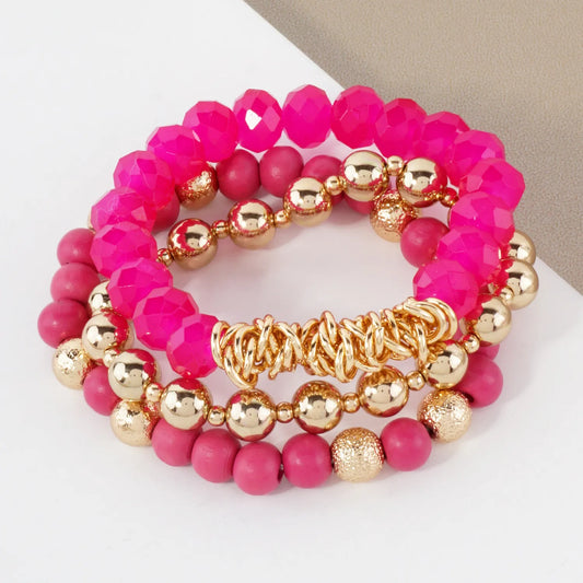 3PC-Set Glass Wood CCB Stackable Stretch Bracelet