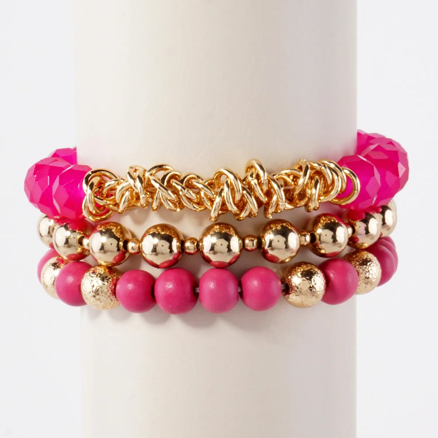 3PC-Set Glass Wood CCB Stackable Stretch Bracelet