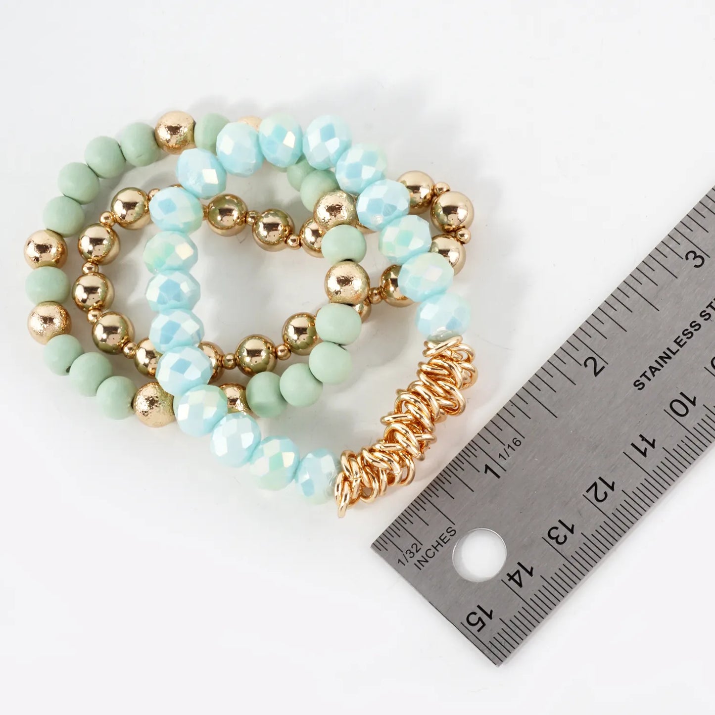 3PC-Set Glass Wood CCB Stackable Stretch Bracelet