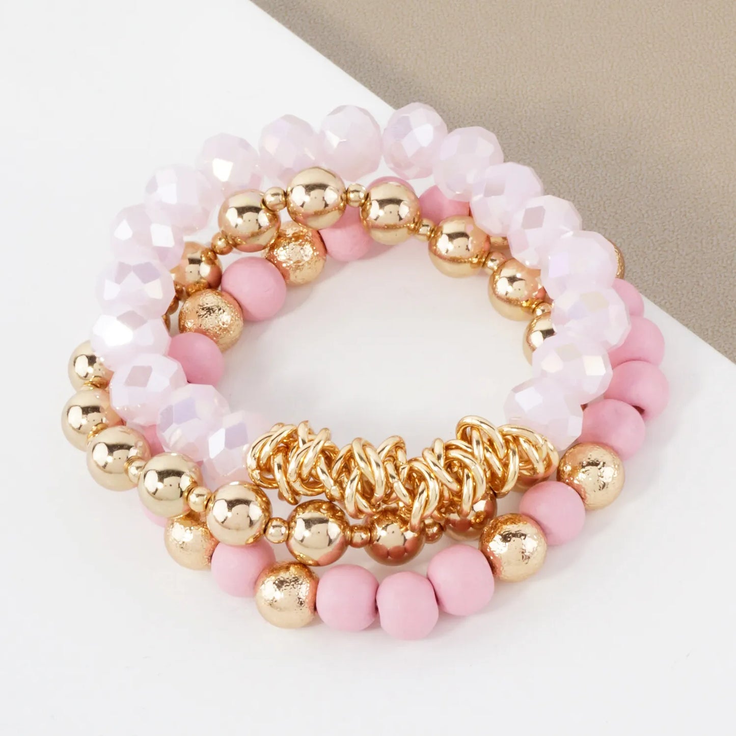 3PC-Set Glass Wood CCB Stackable Stretch Bracelet