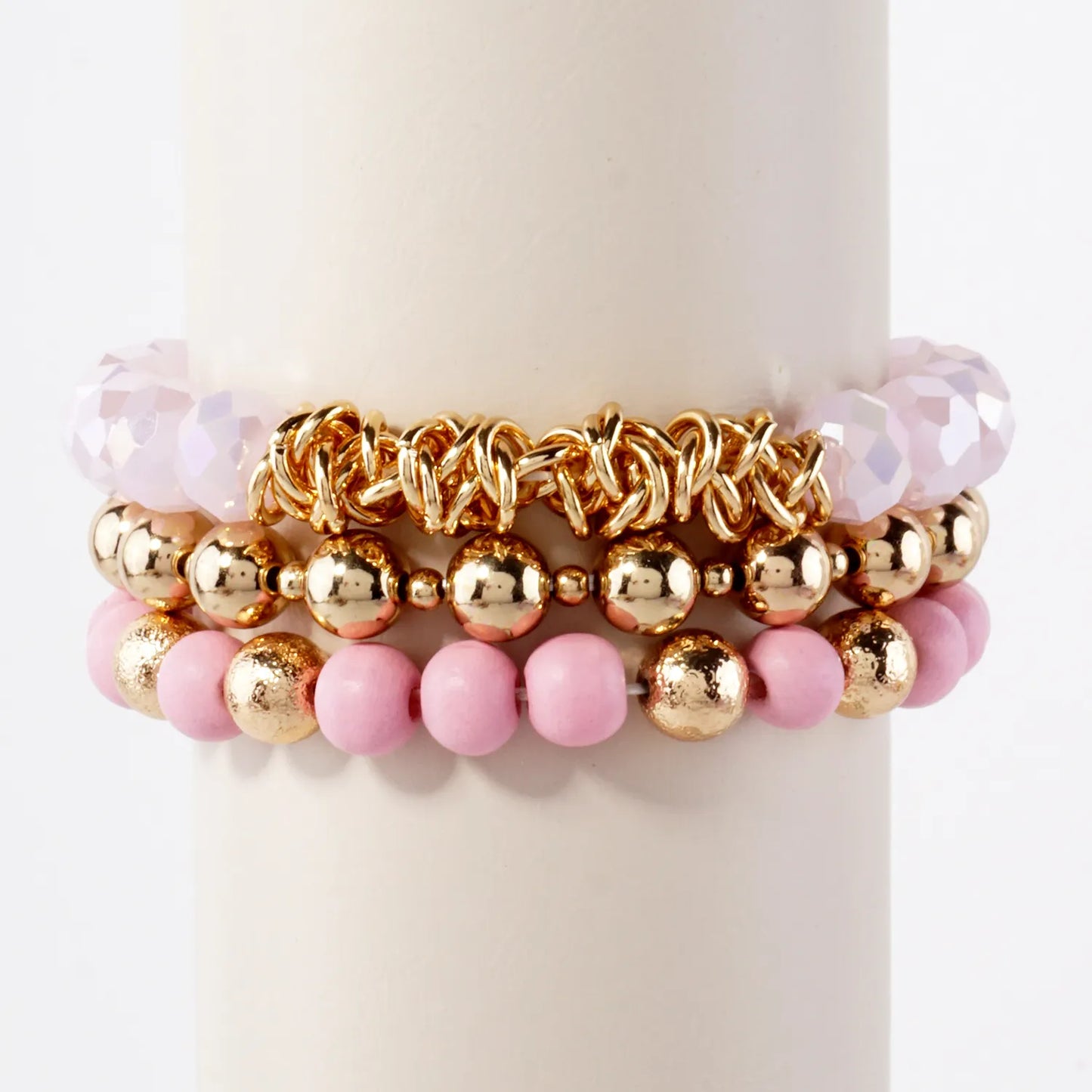 3PC-Set Glass Wood CCB Stackable Stretch Bracelet