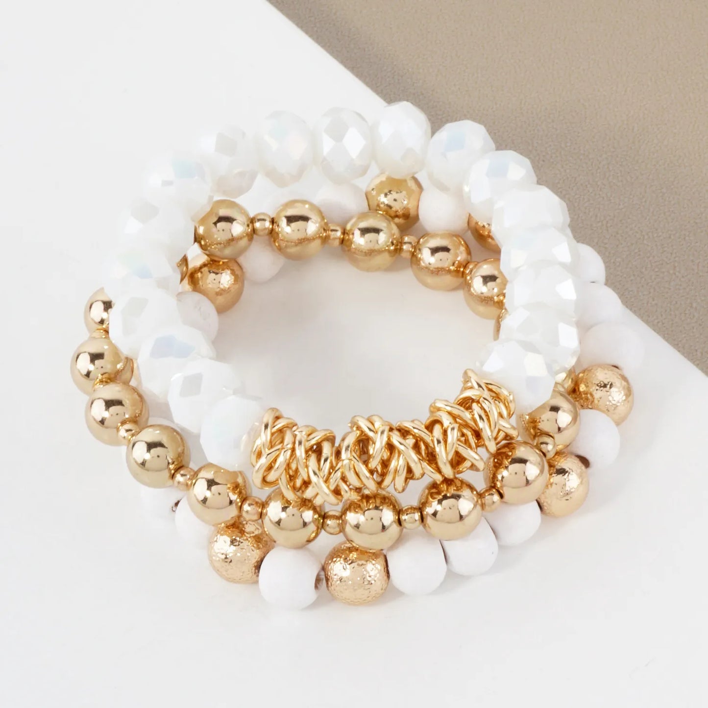 3PC-Set Glass Wood CCB Stackable Stretch Bracelet