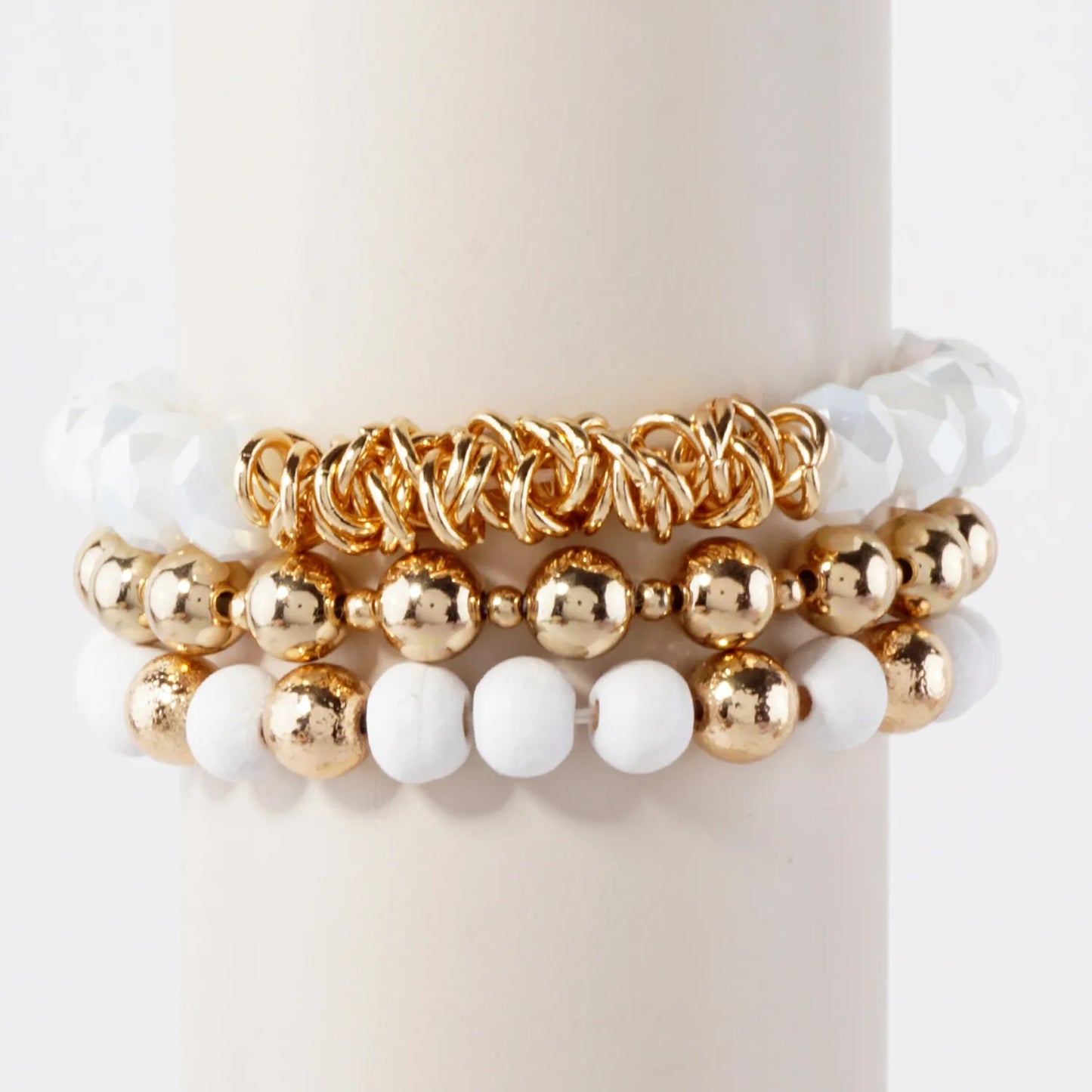 3PC-Set Glass Wood CCB Stackable Stretch Bracelet