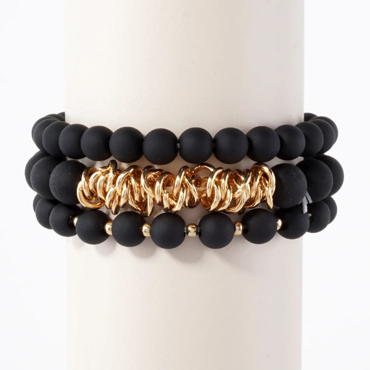 3PC-Set Linked O-Ring Accents 8-10mm Acrylic Color Beads Stackable Stretch Bracelet