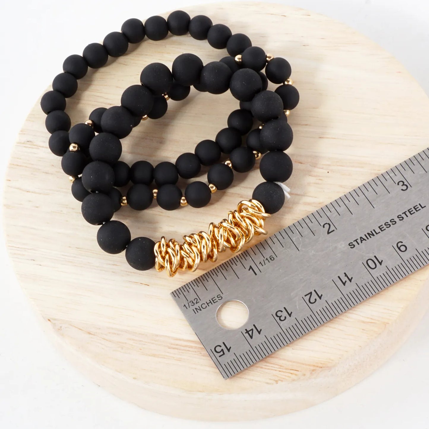 3PC-Set Linked O-Ring Accents 8-10mm Acrylic Color Beads Stackable Stretch Bracelet