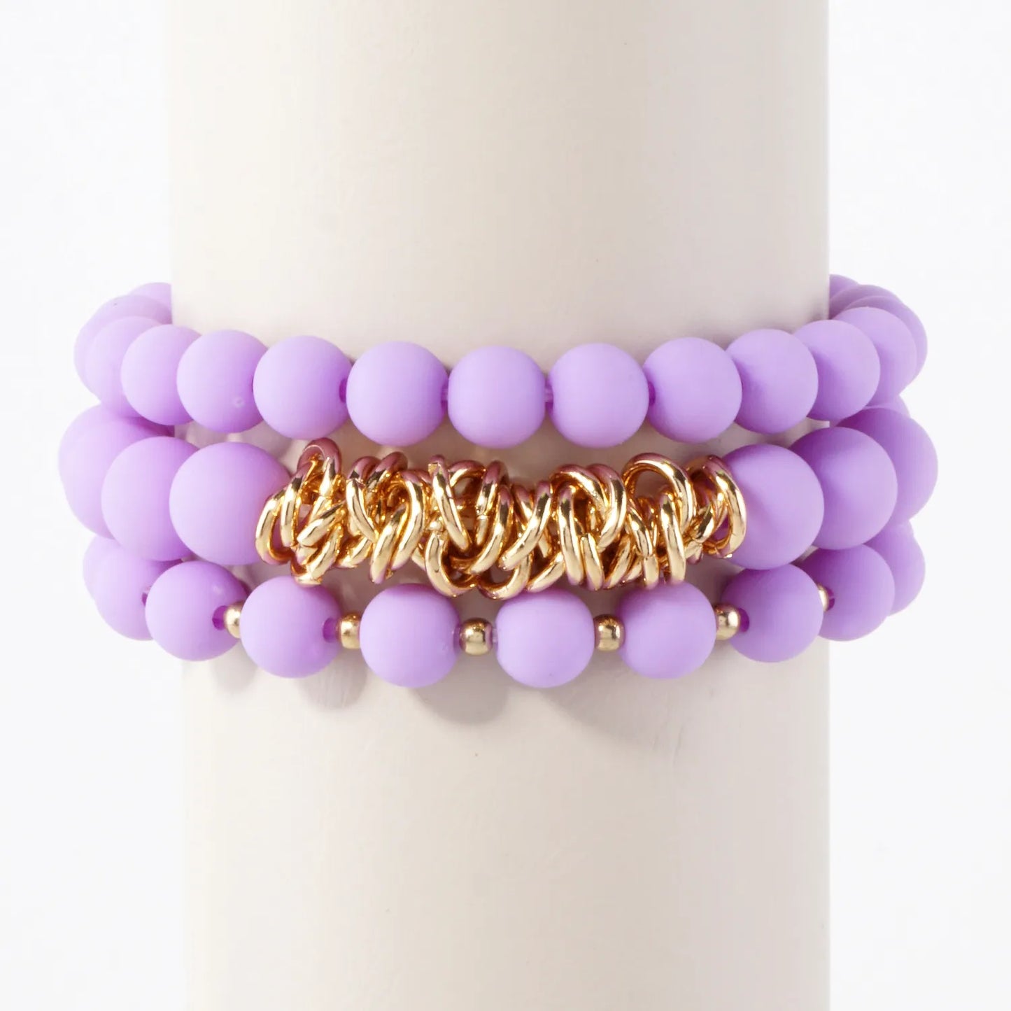 3PC-Set Linked O-Ring Accents 8-10mm Acrylic Color Beads Stackable Stretch Bracelet