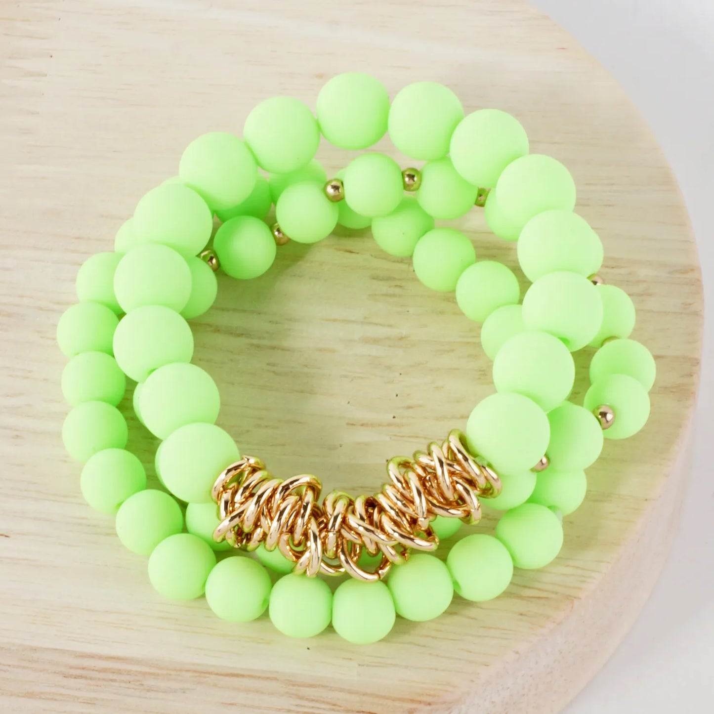 3PC-Set Linked O-Ring Accents 8-10mm Acrylic Color Beads Stackable Stretch Bracelet