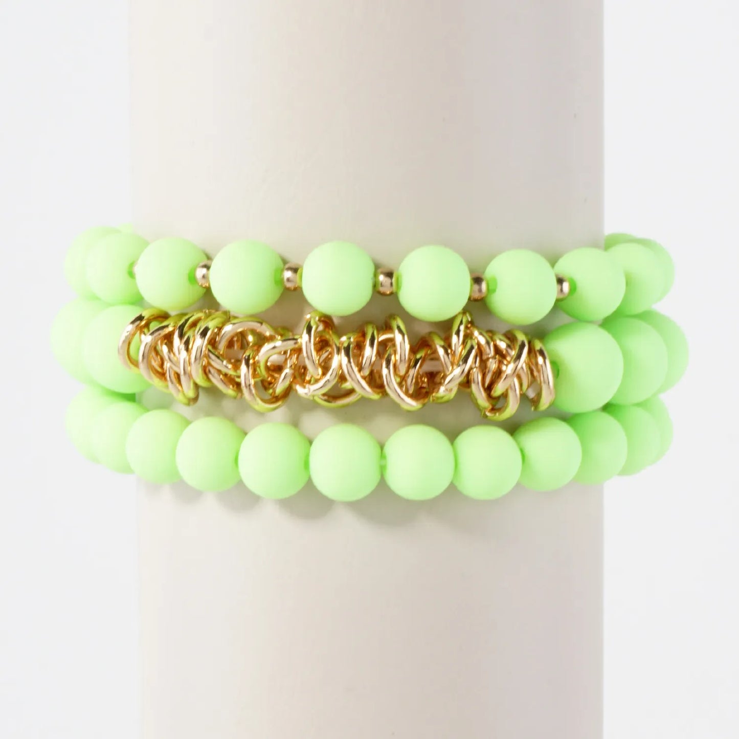 3PC-Set Linked O-Ring Accents 8-10mm Acrylic Color Beads Stackable Stretch Bracelet