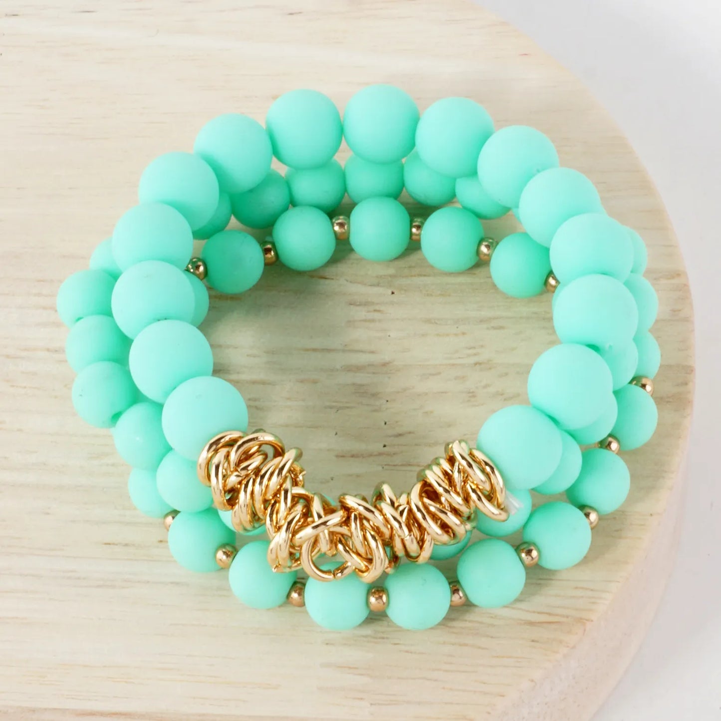 3PC-Set Linked O-Ring Accents 8-10mm Acrylic Color Beads Stackable Stretch Bracelet