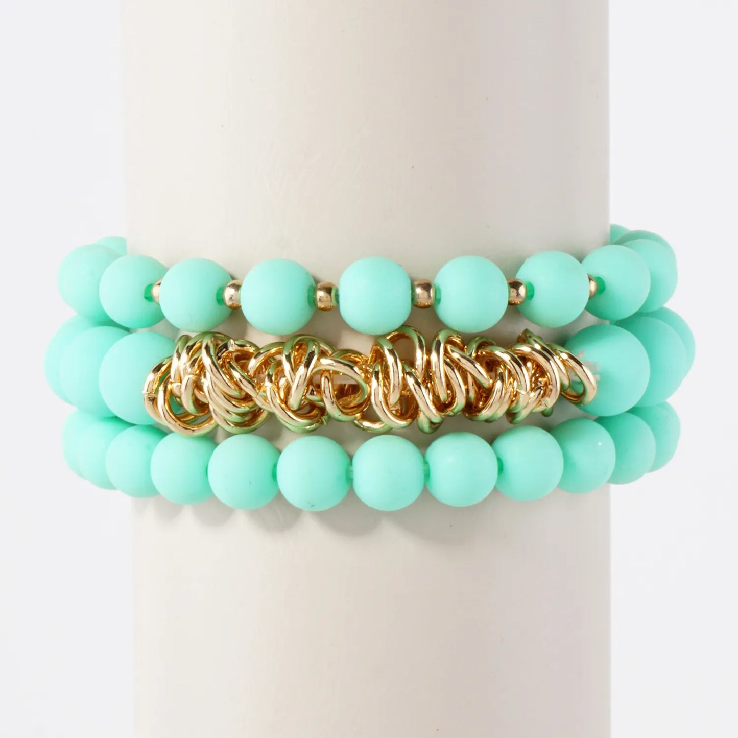 3PC-Set Linked O-Ring Accents 8-10mm Acrylic Color Beads Stackable Stretch Bracelet