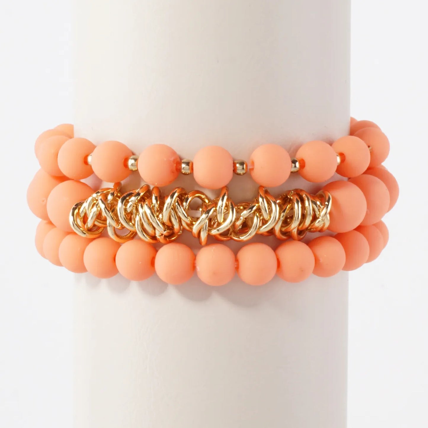 3PC-Set Linked O-Ring Accents 8-10mm Acrylic Color Beads Stackable Stretch Bracelet
