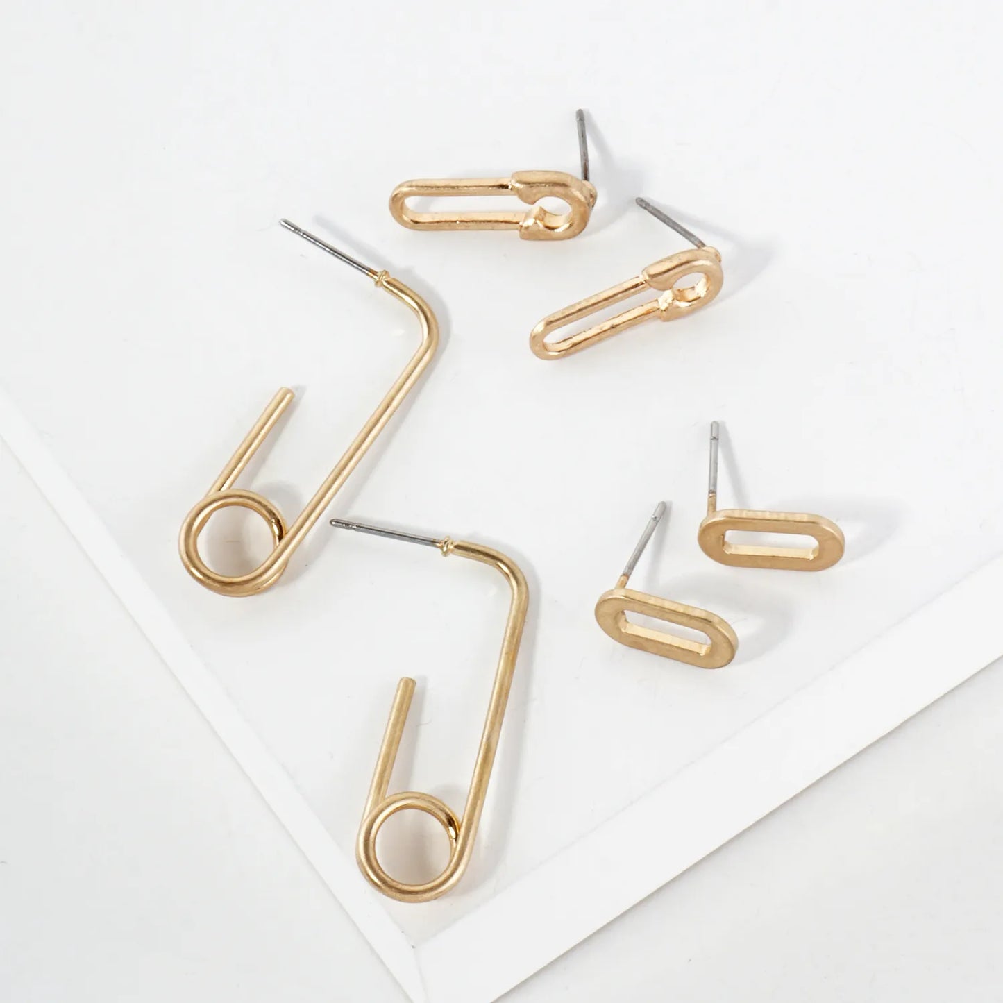 3PC-Set Metal Paper-Clip Stud Earrings