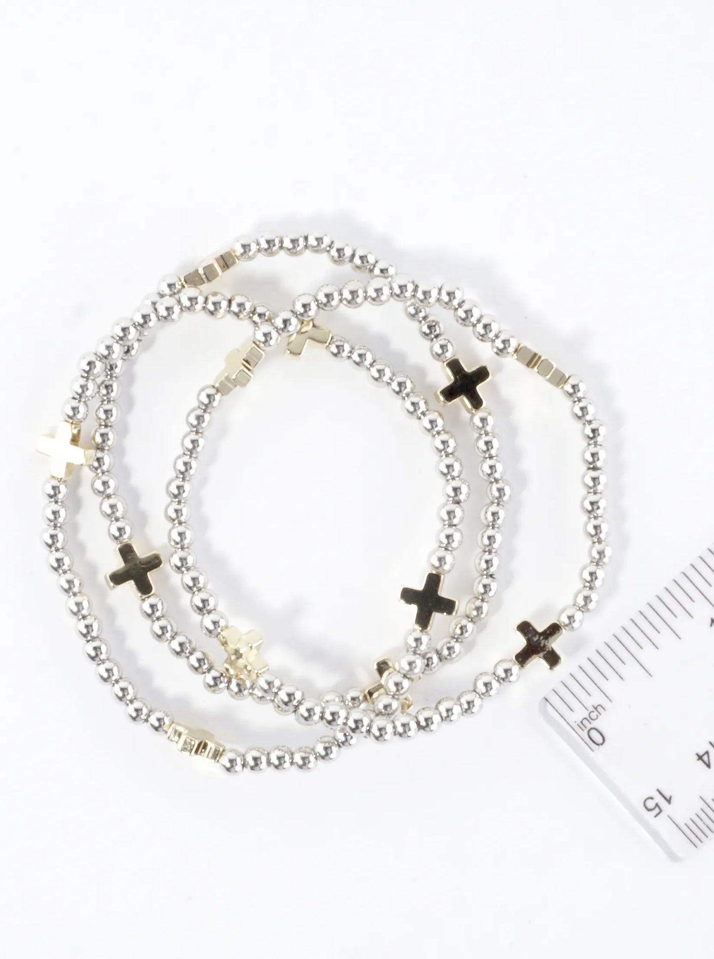 3PC-Set Metallic Beads Cross Stackable Stretch Bracelets