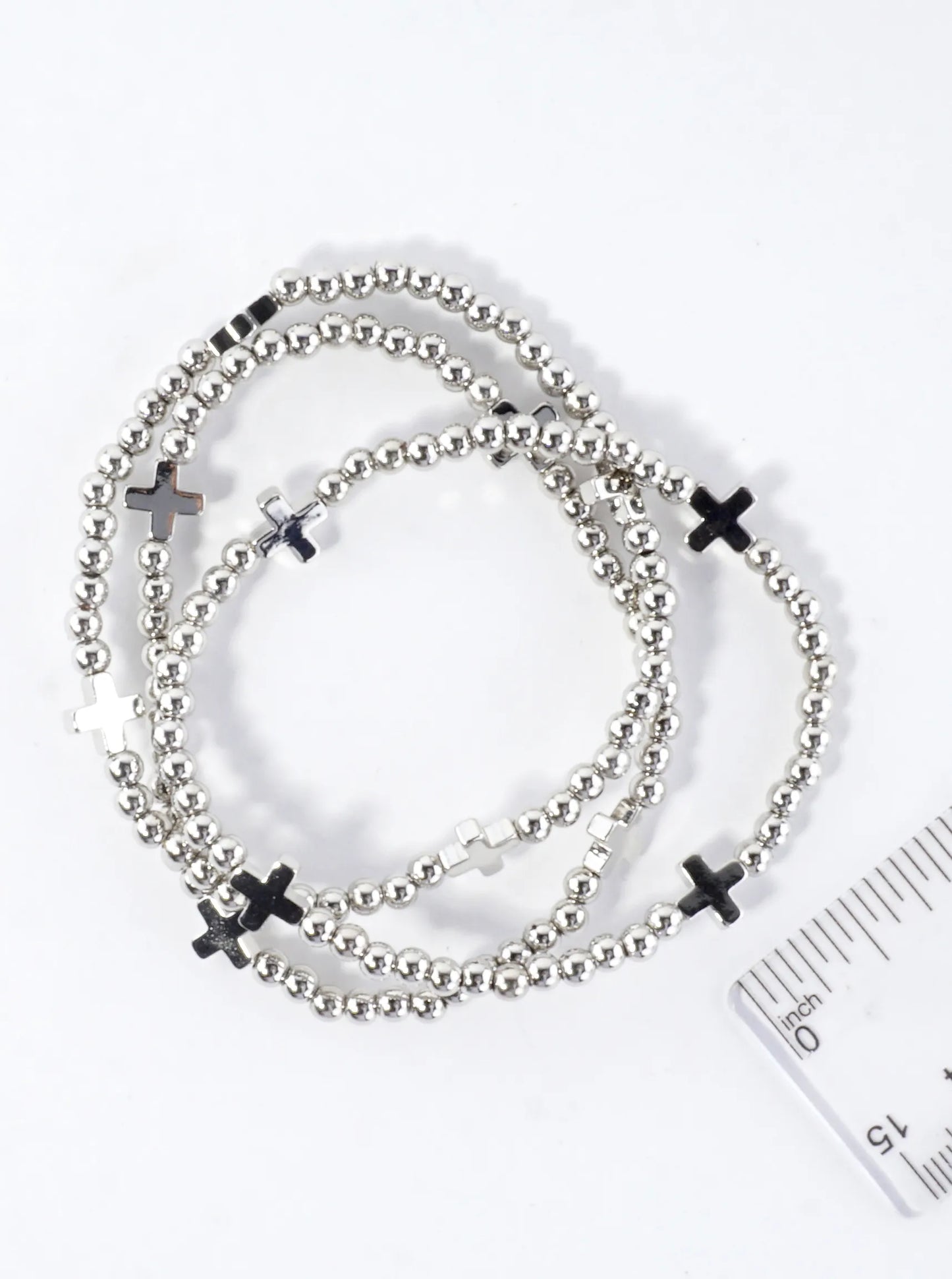 3PC-Set Metallic Beads Cross Stackable Stretch Bracelets