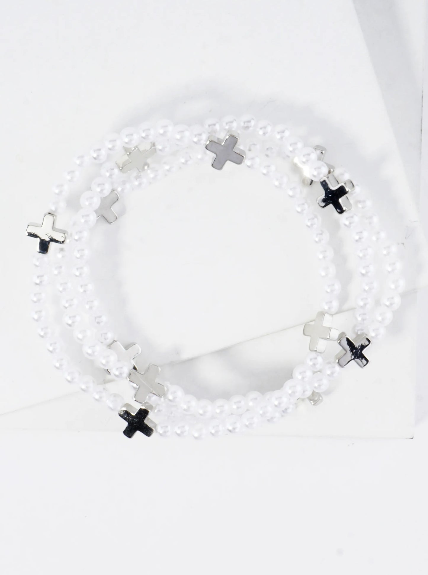 3PC-Set Metallic Beads Cross Stackable Stretch Bracelets