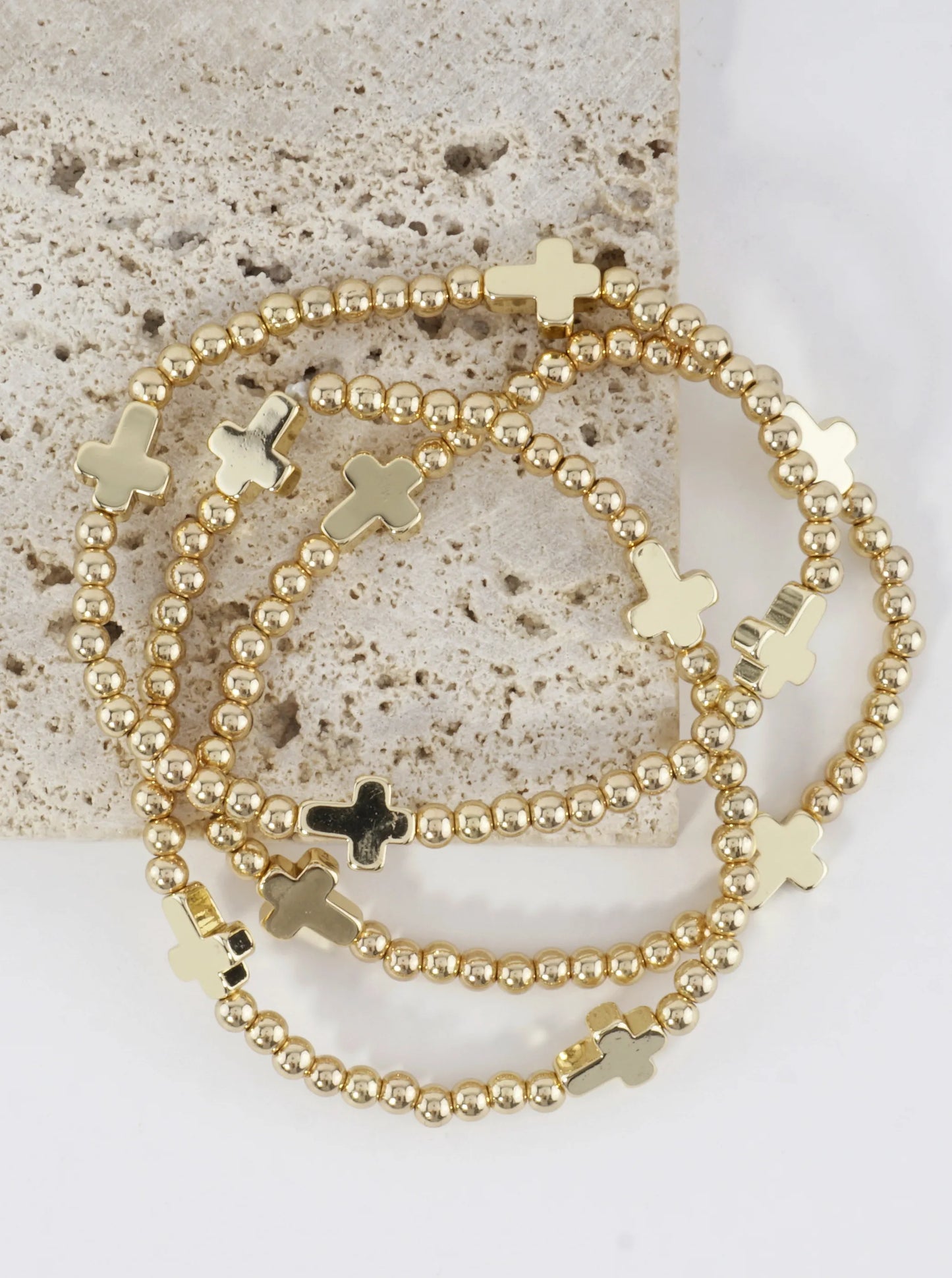 3PC-Set Metallic Beads Cross Stretch Bracelets