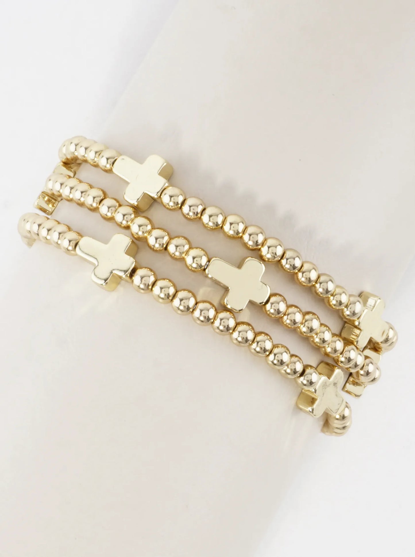 3PC-Set Metallic Beads Cross Stretch Bracelets