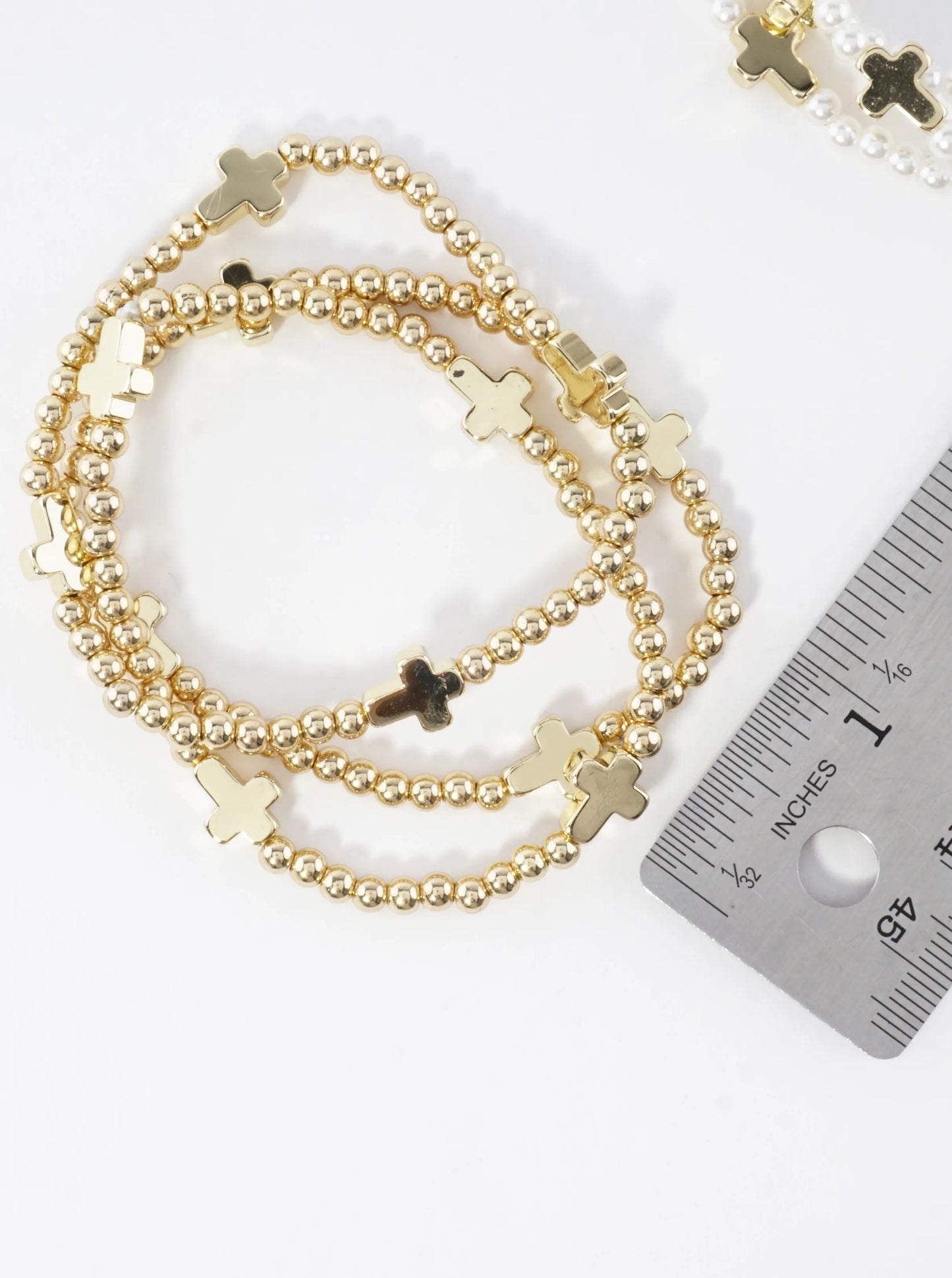 3PC-Set Metallic Beads Cross Stretch Bracelets