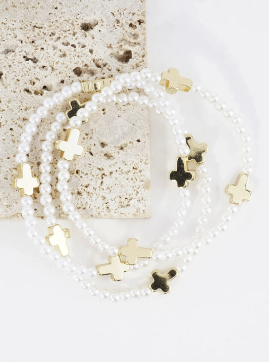 3PC-Set Metallic Beads Cross Stretch Bracelets