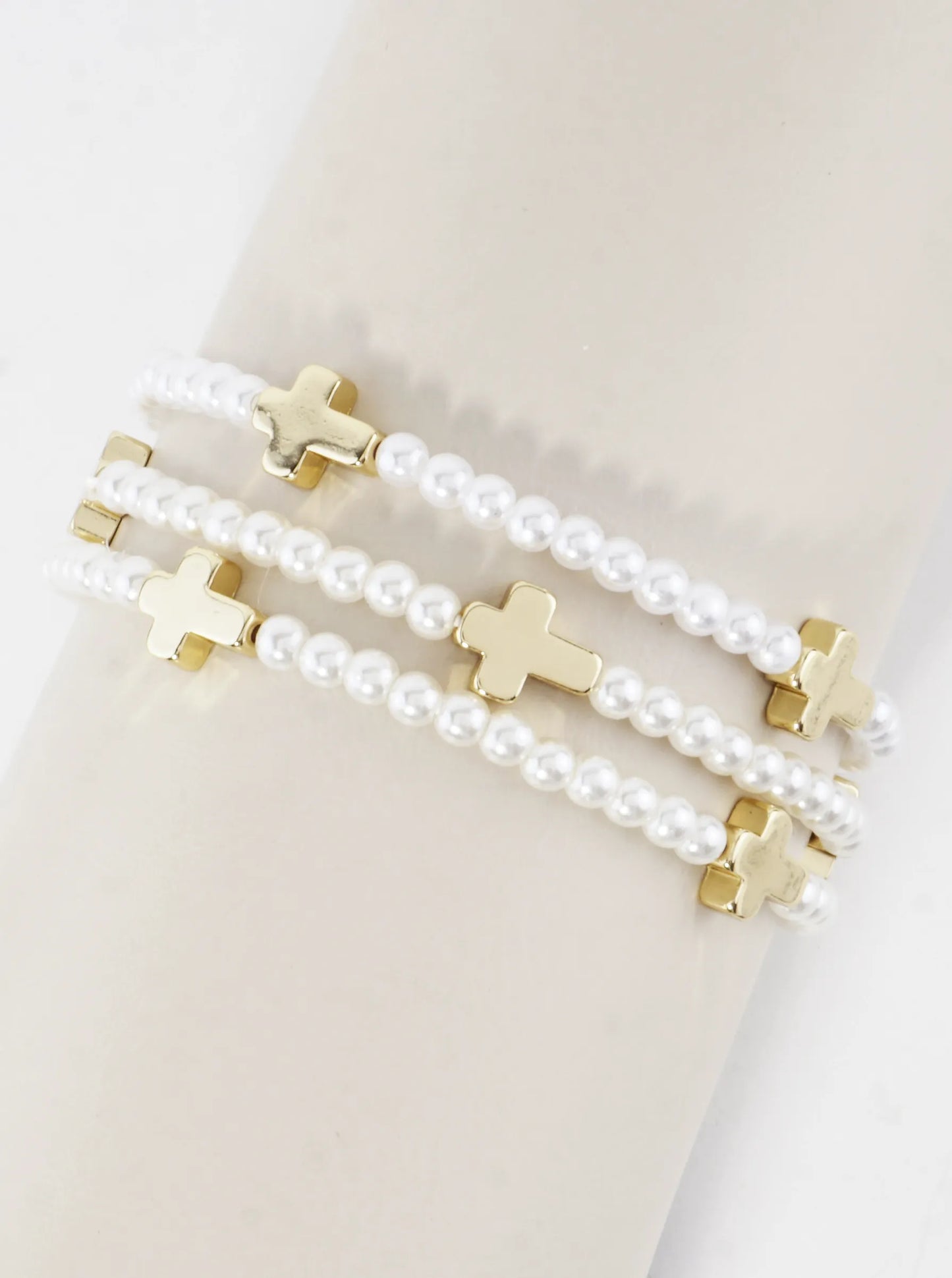 3PC-Set Metallic Beads Cross Stretch Bracelets