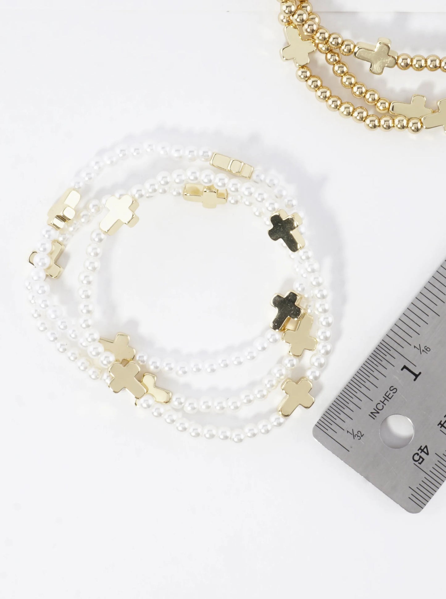 3PC-Set Metallic Beads Cross Stretch Bracelets