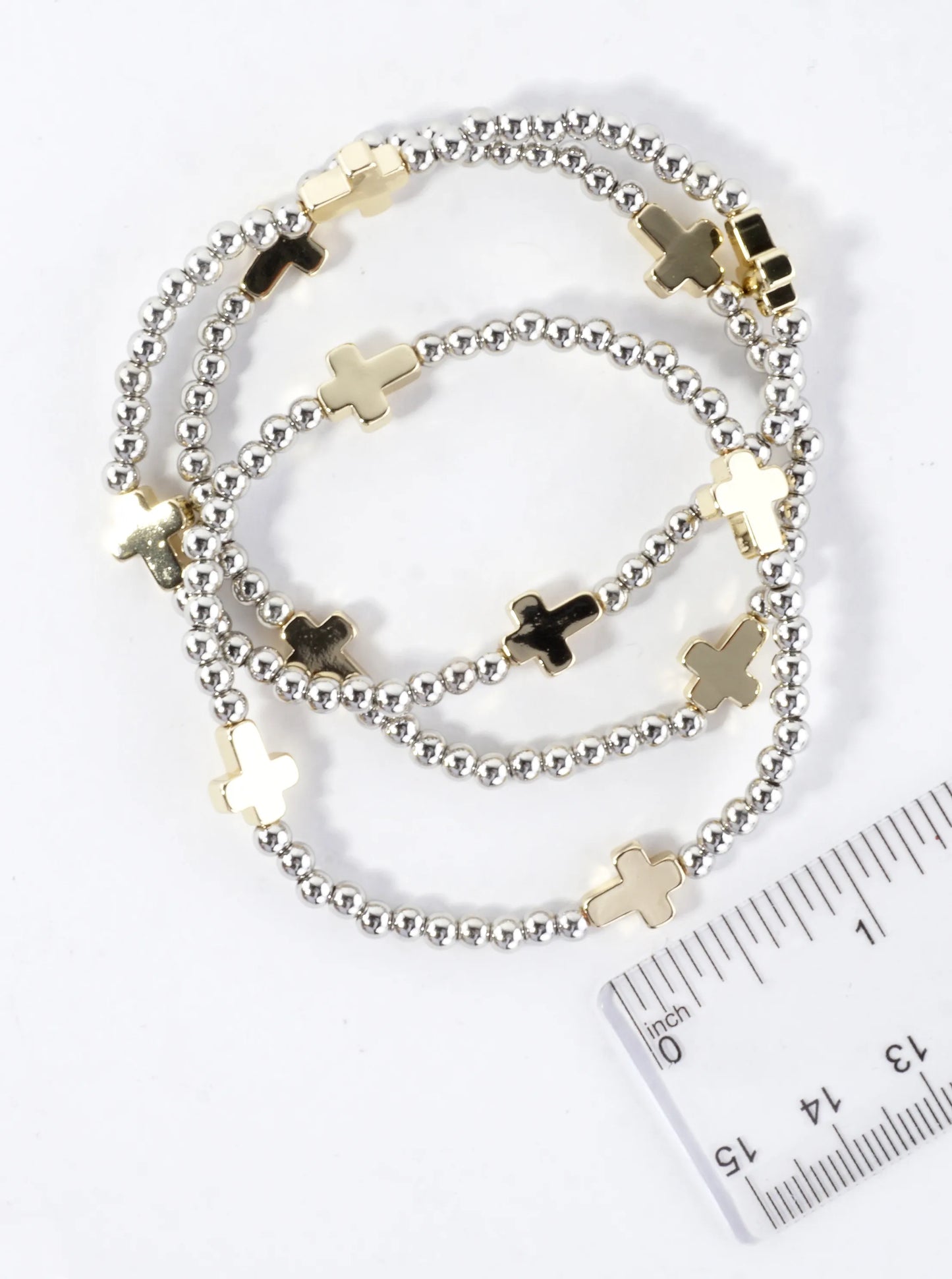 3PC-Set Metallic Beads Cross Stretch Bracelets
