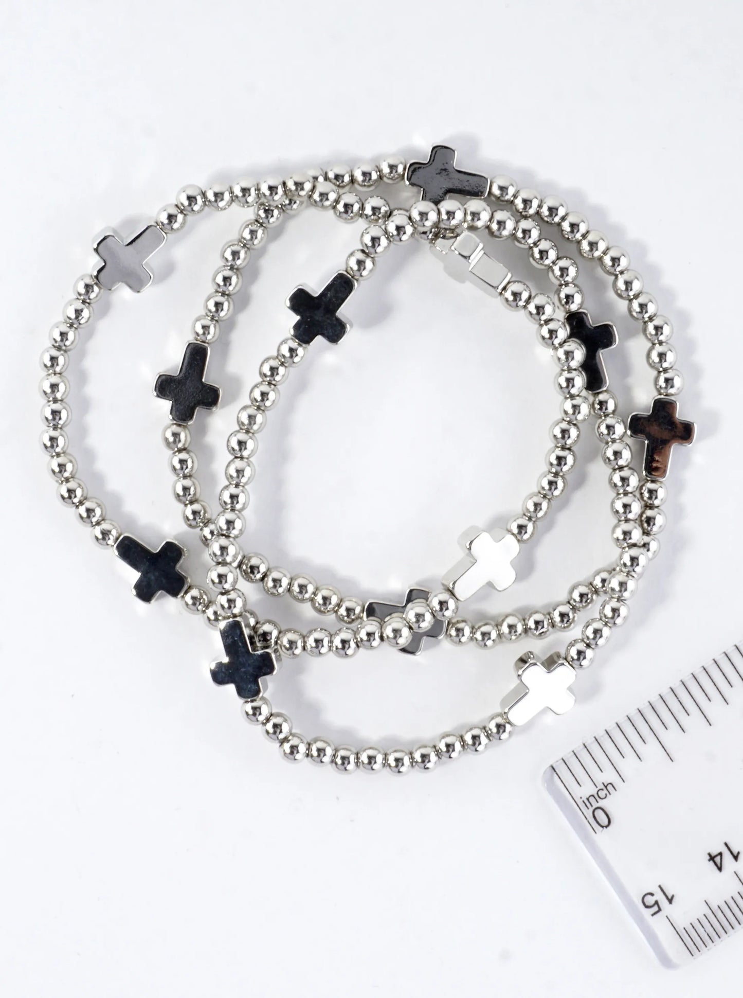 3PC-Set Metallic Beads Cross Stretch Bracelets